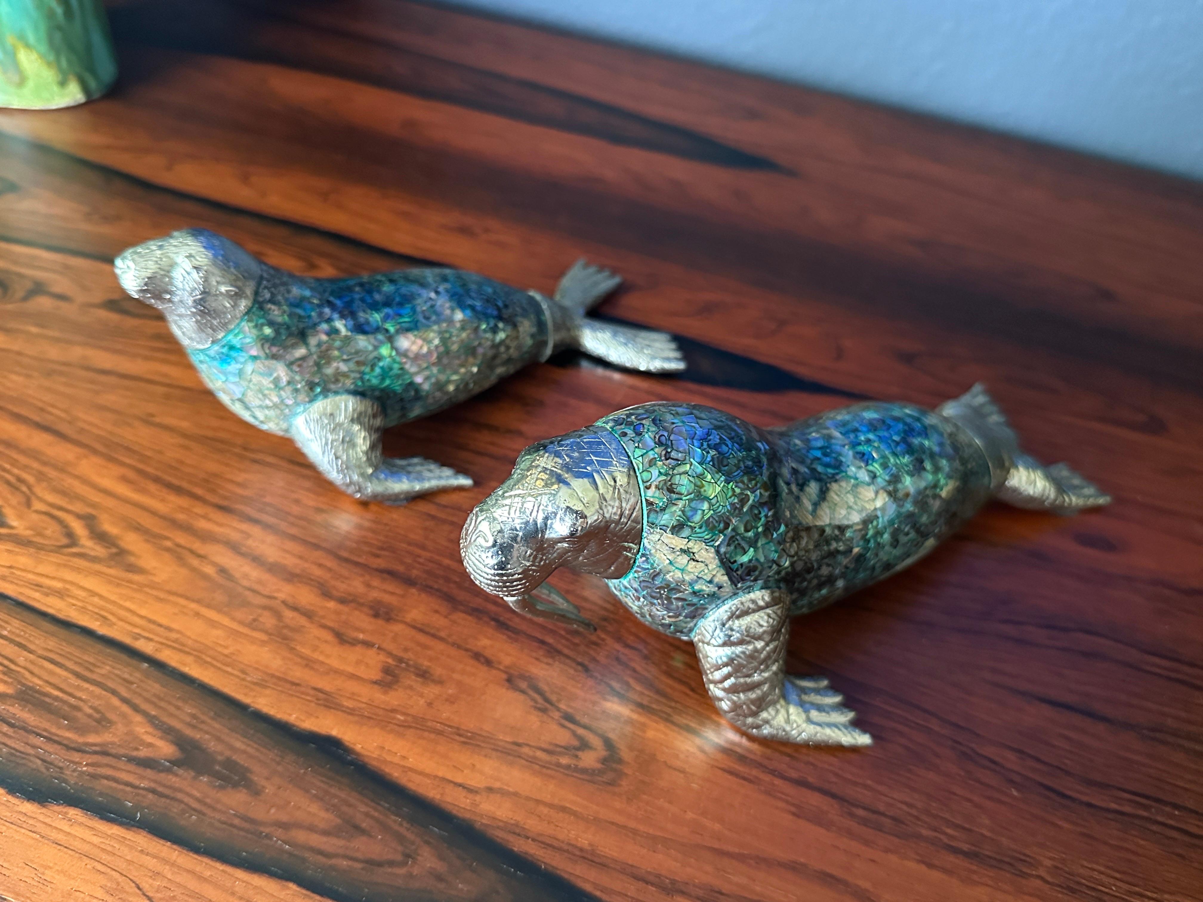 Maitland Smith Mother of Pearl Seal and Walrus Sculpture In Good Condition In North Hollywood, CA