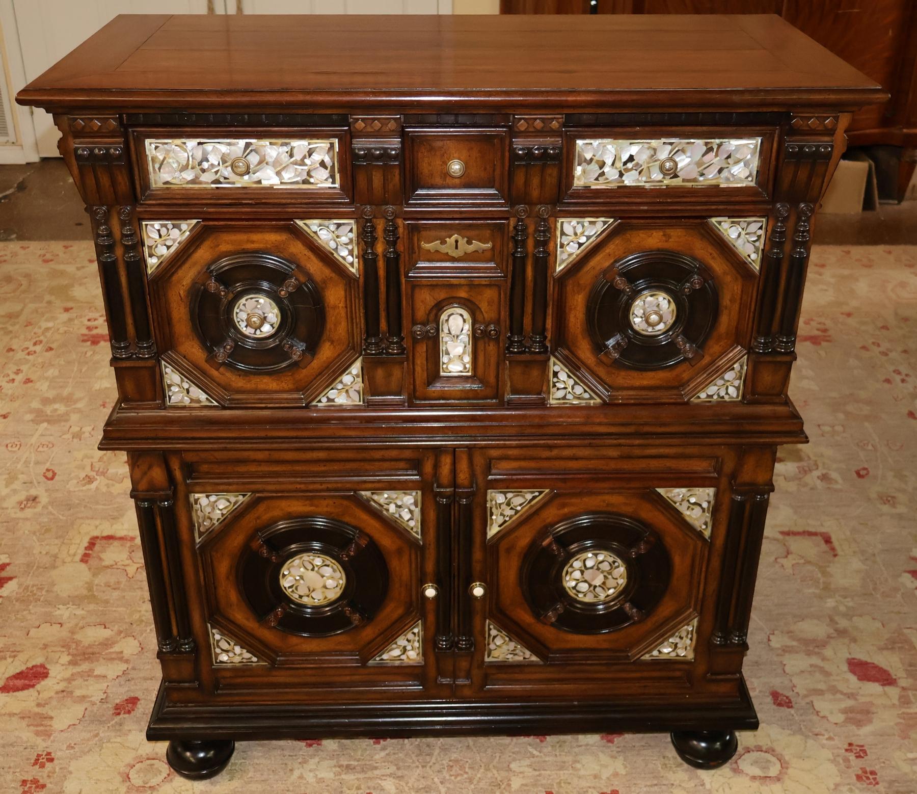 Maitland Smith Mother of Pearl Walnut English 17th Century Style Dresser Chest 

Dimensions : 48