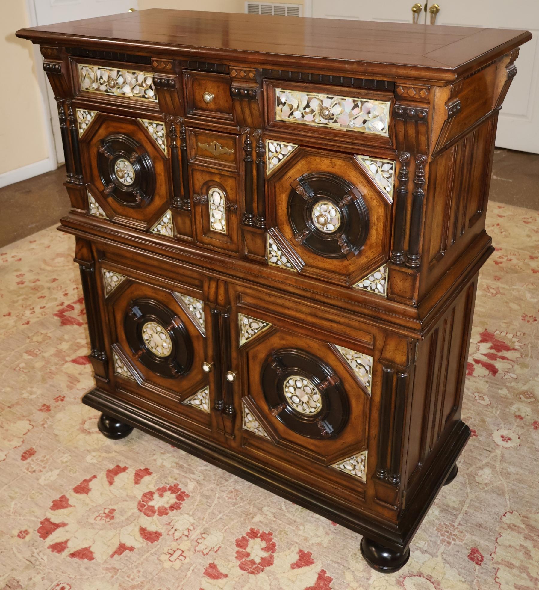 Vietnamese Maitland Smith Mother of Pearl Walnut English 17th Century Style Dresser Chest For Sale