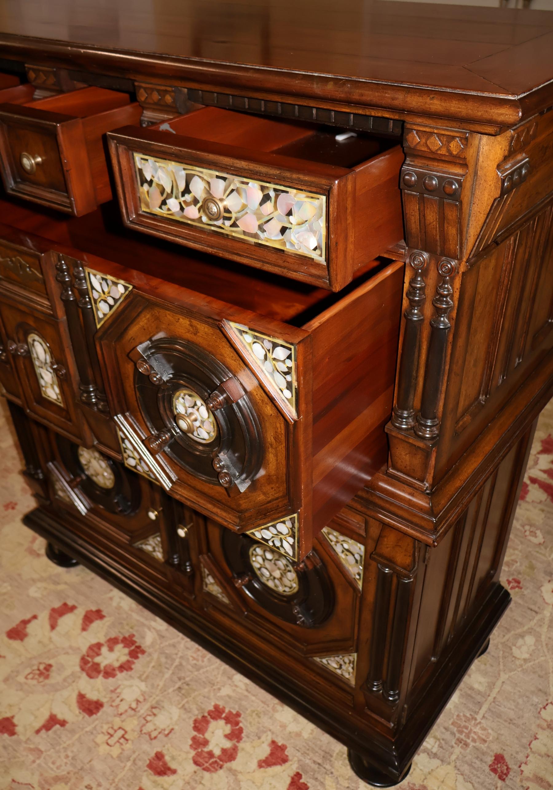 Maitland Smith Mother of Pearl Walnut English 17th Century Style Dresser Chest For Sale 1
