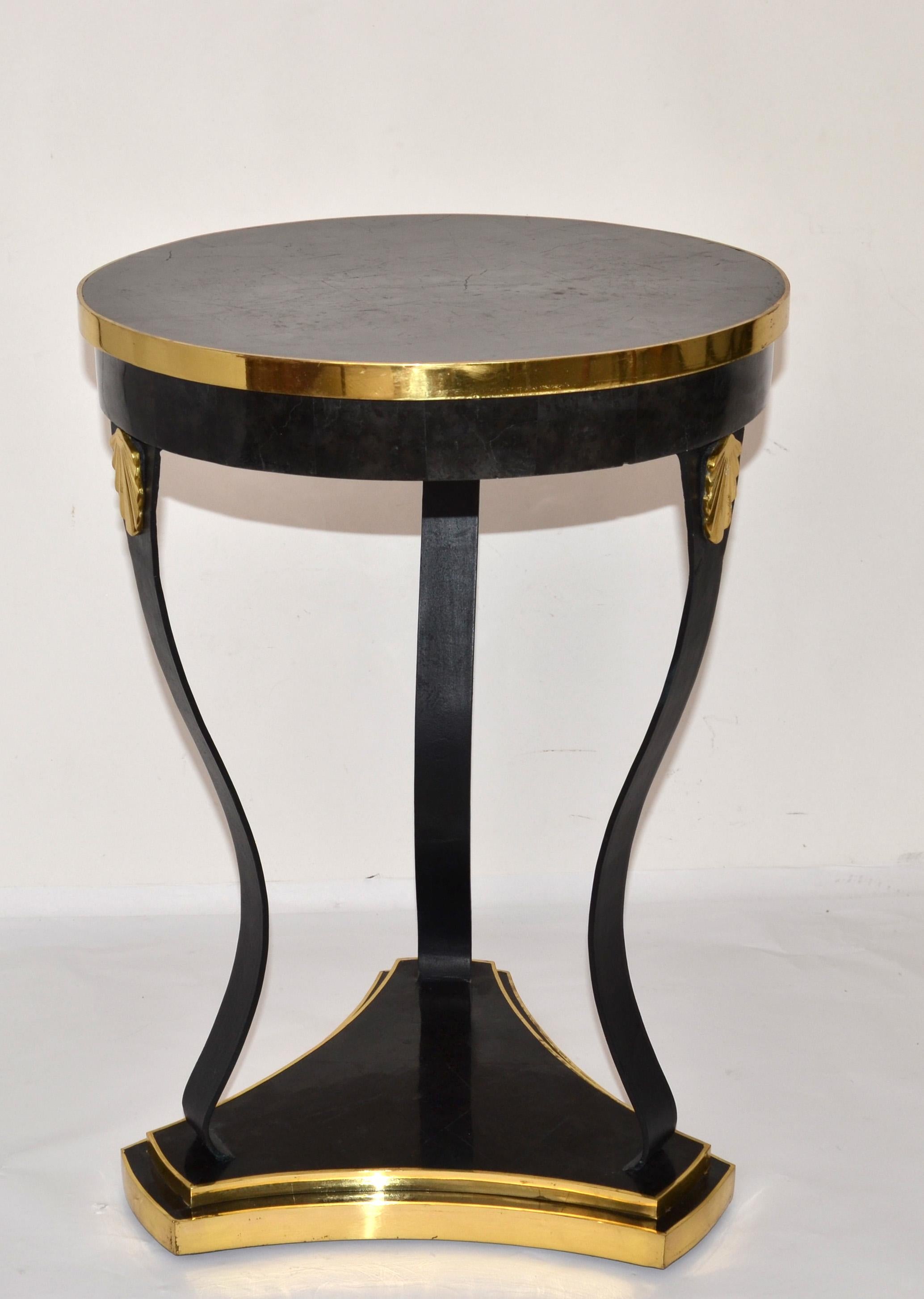 Philippine Maitland-Smith Nautical Forged Iron Black Marble Bronze Coastal Drink Side Table For Sale