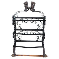 Maitland Smith Nautical Seahorse or Shell Bamboo and Wrought Iron Display Shelf