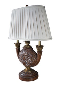 Maitland Smith Neoclassical Acanthus Carved Candlestick Buffet Lamps 33"