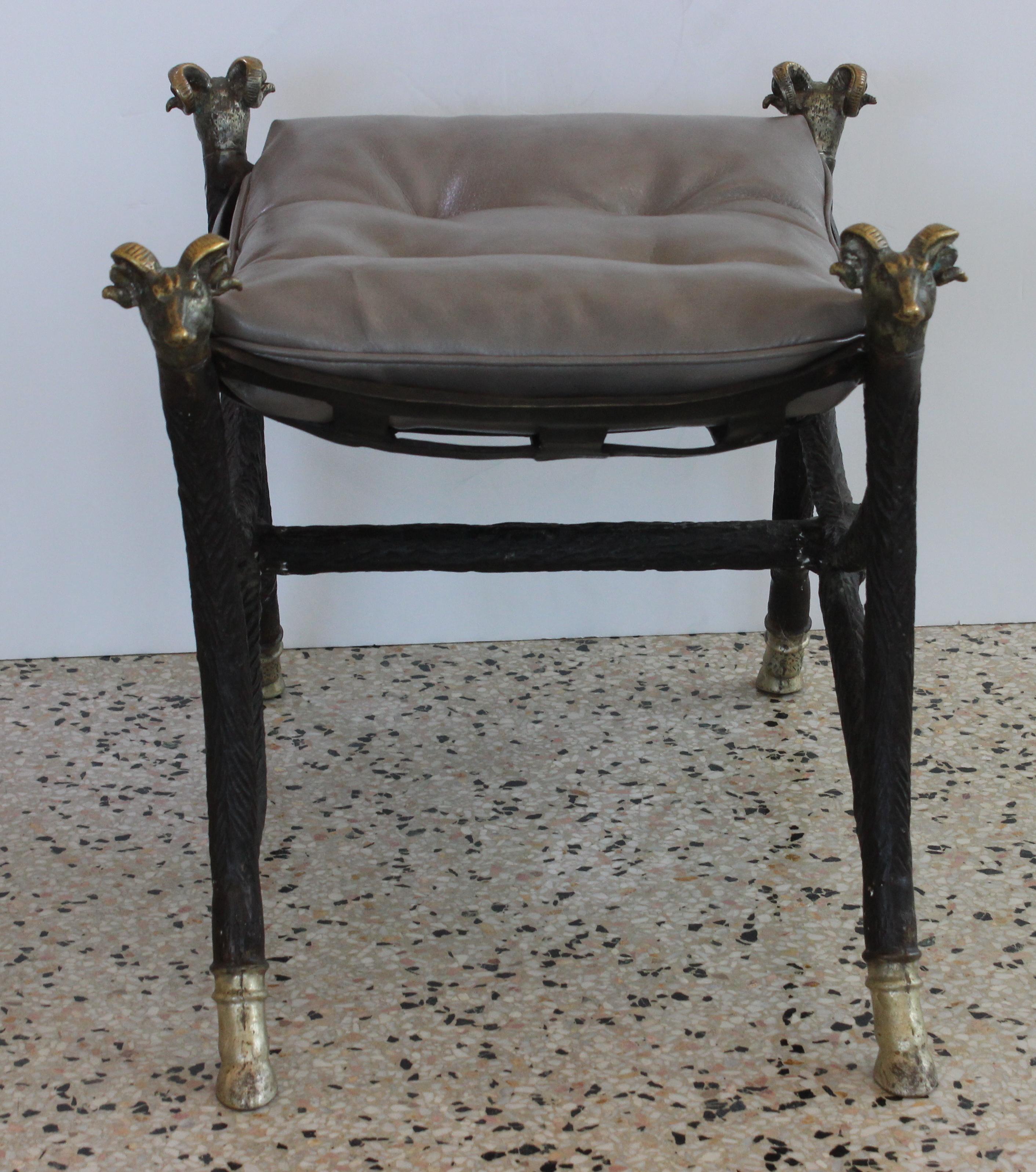 Leather Maitland Smith Neoclassical Bench For Sale