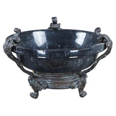 Maitland Smith Neoclassical Black Marble Footed Brass Tazza Centerpiece Bowl 17"