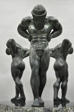 Maitland Smith Neoclassical Bronze Figural Greco Roman Pedestal Dining Table