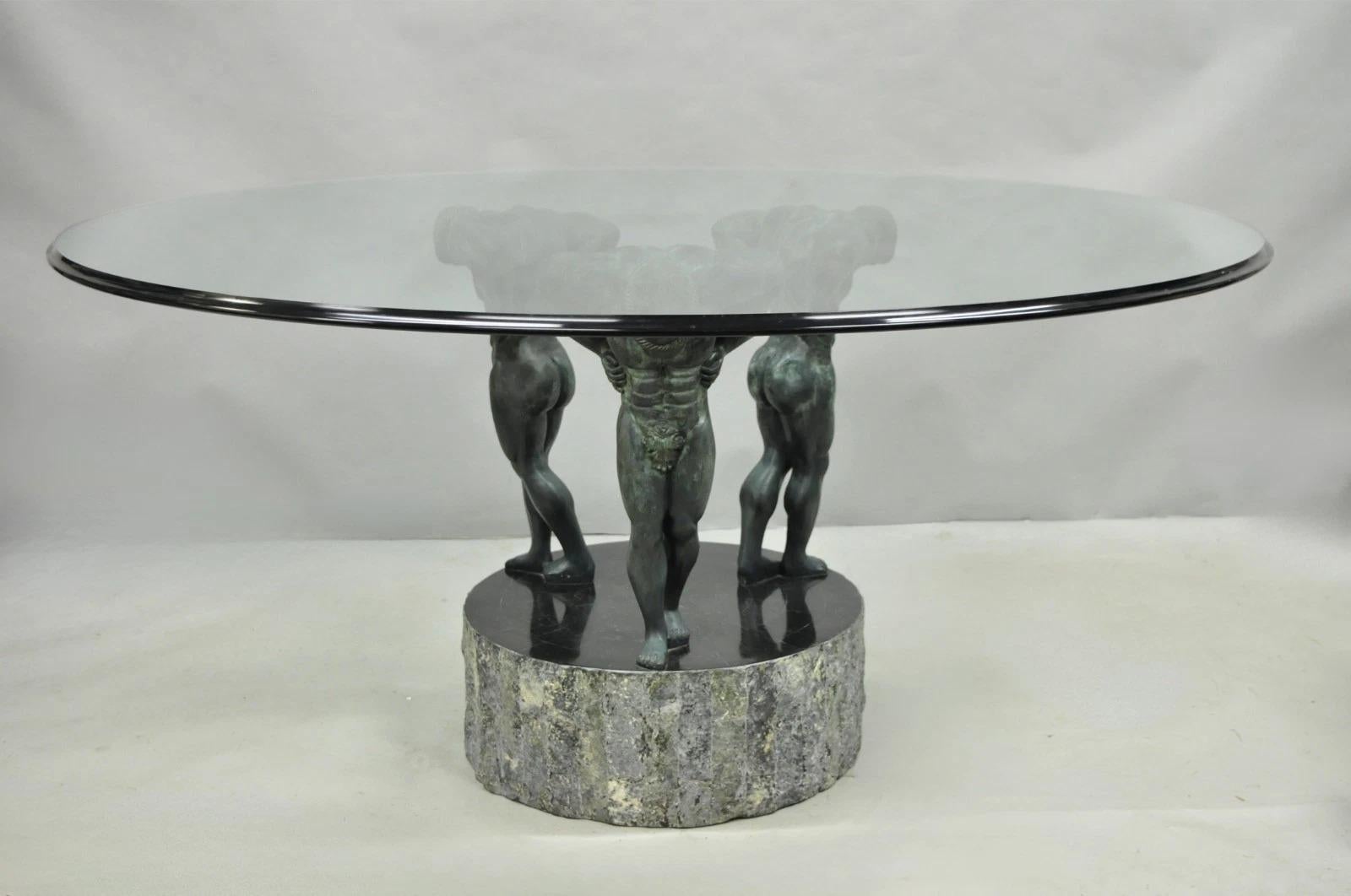 Neoclassico Tavolo da pranzo neoclassico con piedistallo di Maitland Smith in bronzo figurato greco romano in vendita