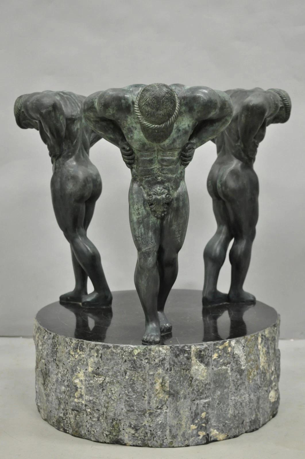 Sconosciuto Tavolo da pranzo neoclassico con piedistallo di Maitland Smith in bronzo figurato greco romano in vendita