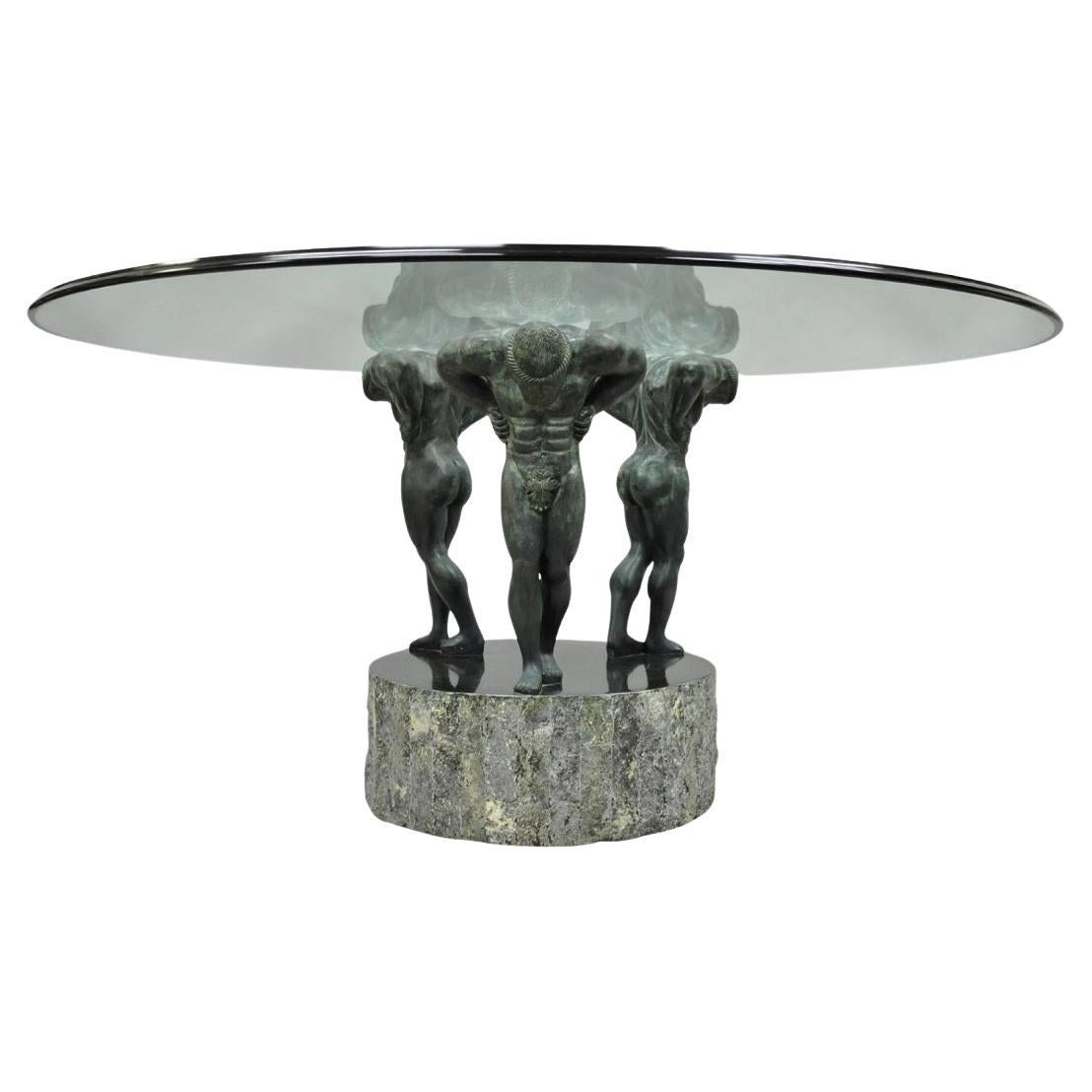 Maitland Smith Neoclassical Bronze Figural Greco Roman Pedestal Dining Table