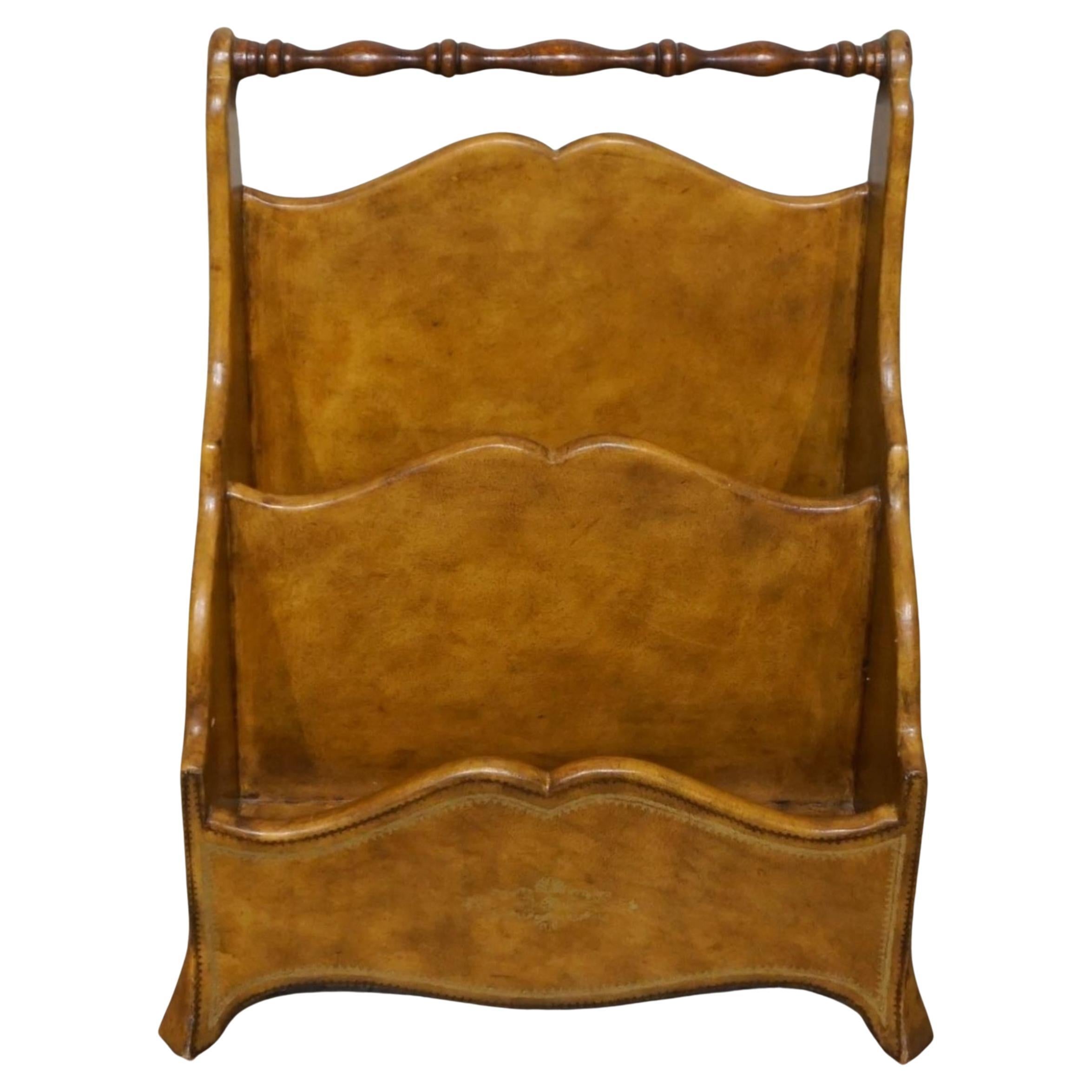 Maitland Smith Neoclassical Brown Leather Upholstered Magazine or Letter Stand For Sale 3