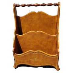 Maitland Smith Neoclassical Brown Leather Upholstered Magazine or Letter Stand