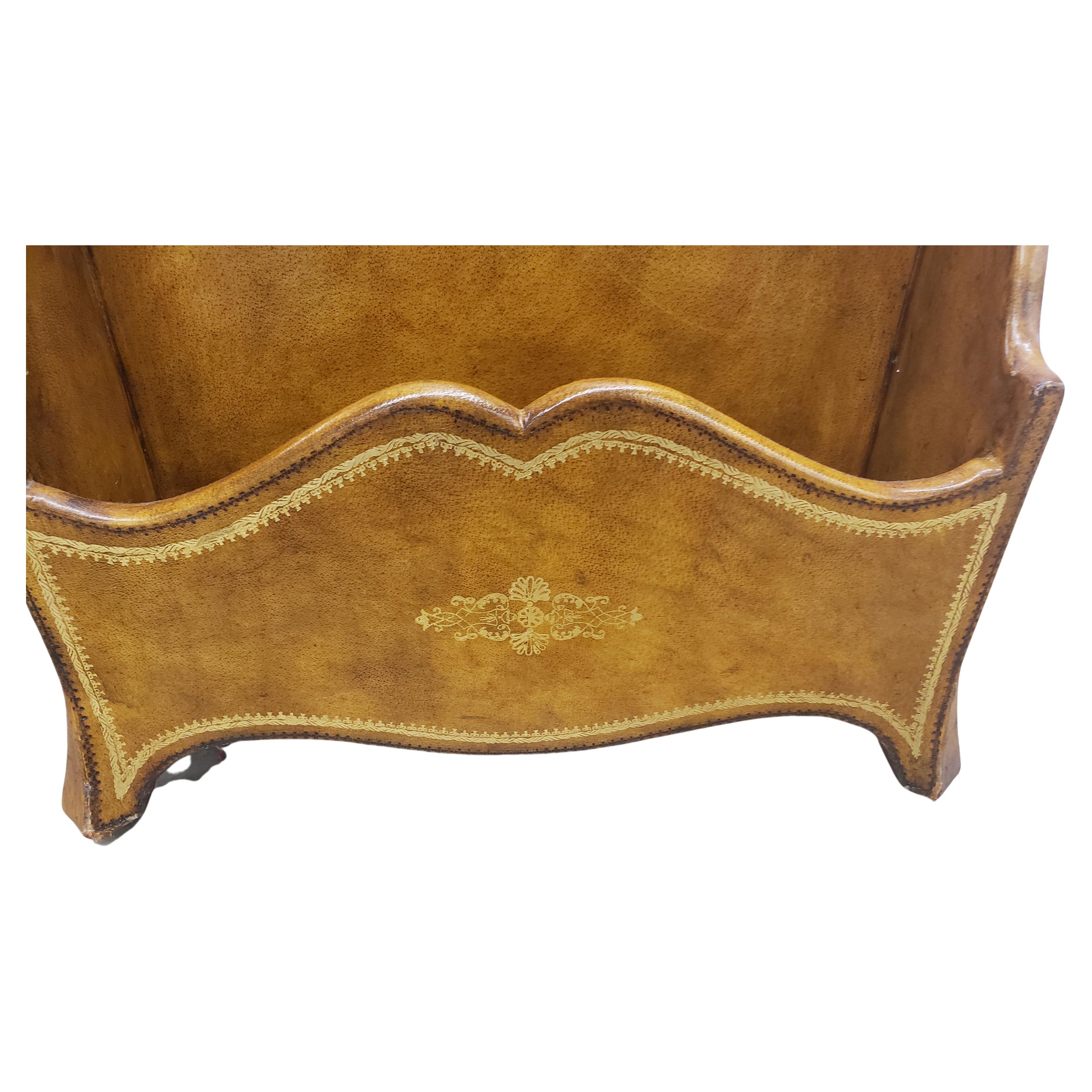 Other Maitland Smith Neoclassical Brown Leather Upholstered Magazine or Letter Stand For Sale