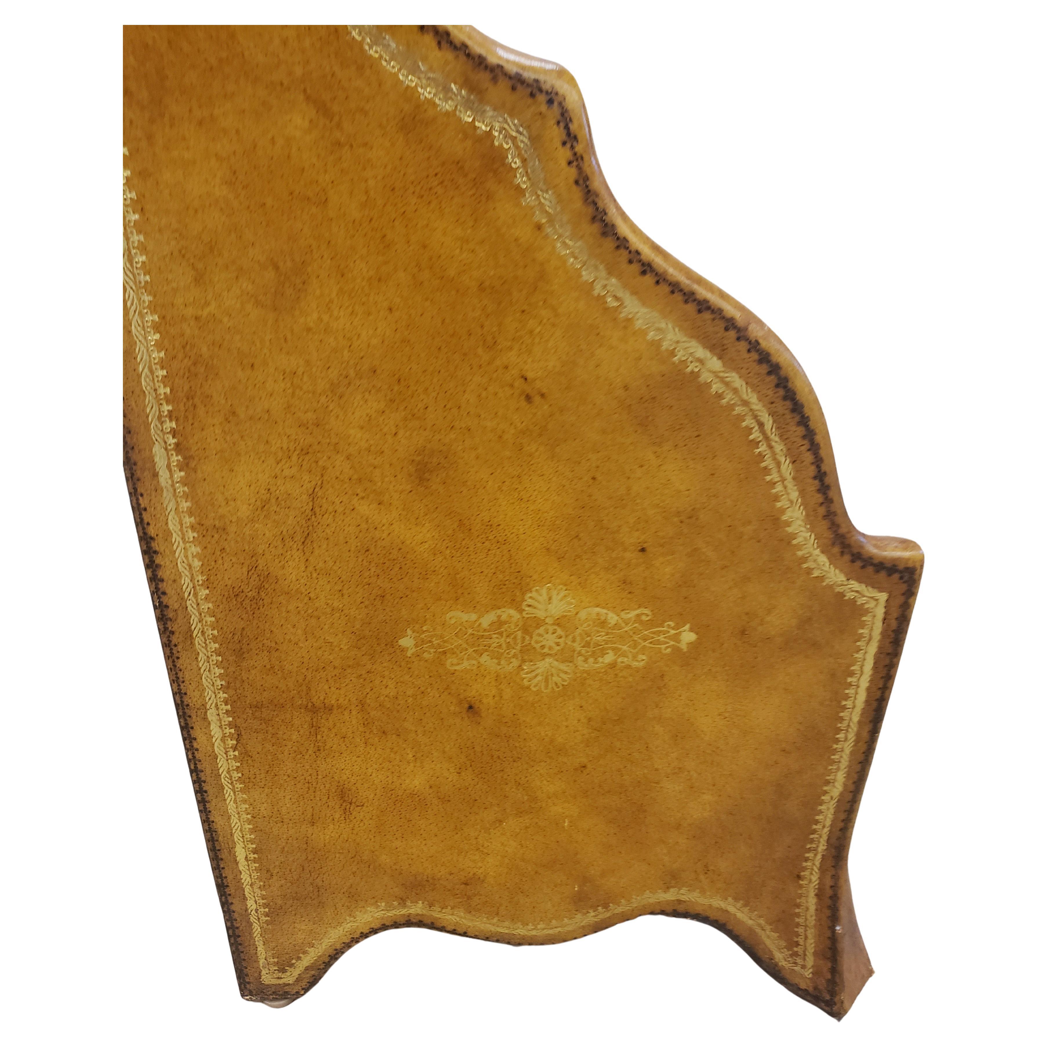 Maitland Smith Neoclassical Brown Leather Upholstered Magazine or Letter Stand In Good Condition For Sale In Germantown, MD
