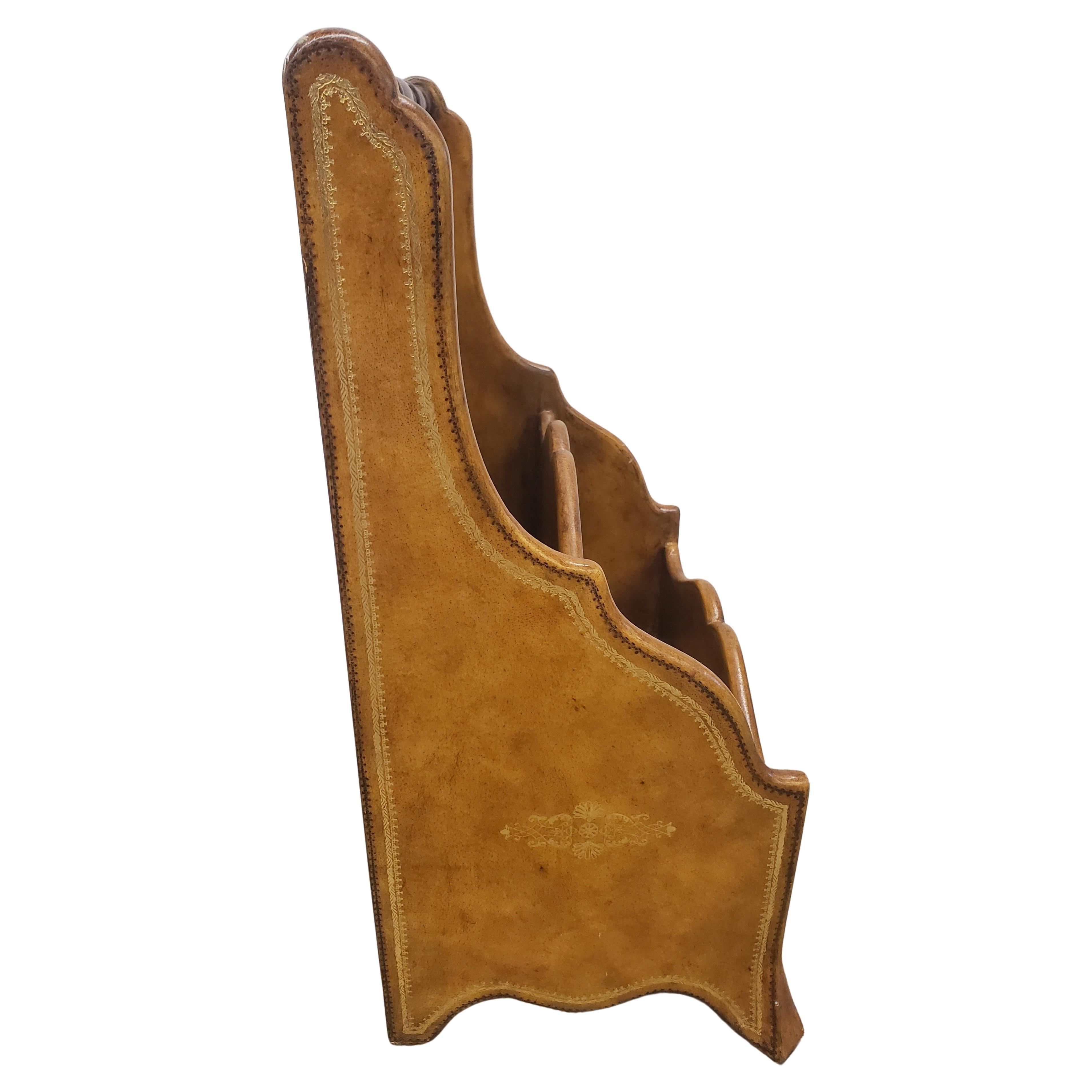 Maitland Smith Neoclassical Brown Leather Upholstered Magazine or Letter Stand For Sale 2