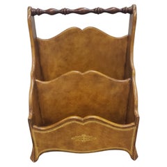 Maitland Smith Neoclassical Brown Leather Upholstered Magazine or Letter Stand