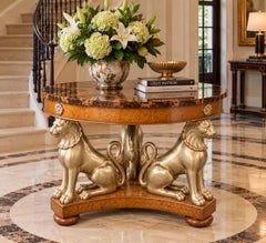 Maitland-Smith Neoclassical Burl Wood Lion Center Table, circa 1990