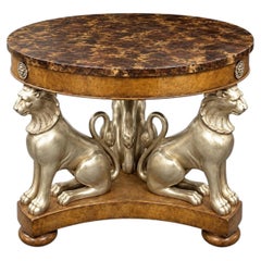 Maitland-Smith Neoclassical Burl Wood Lion Center Table, circa 1990
