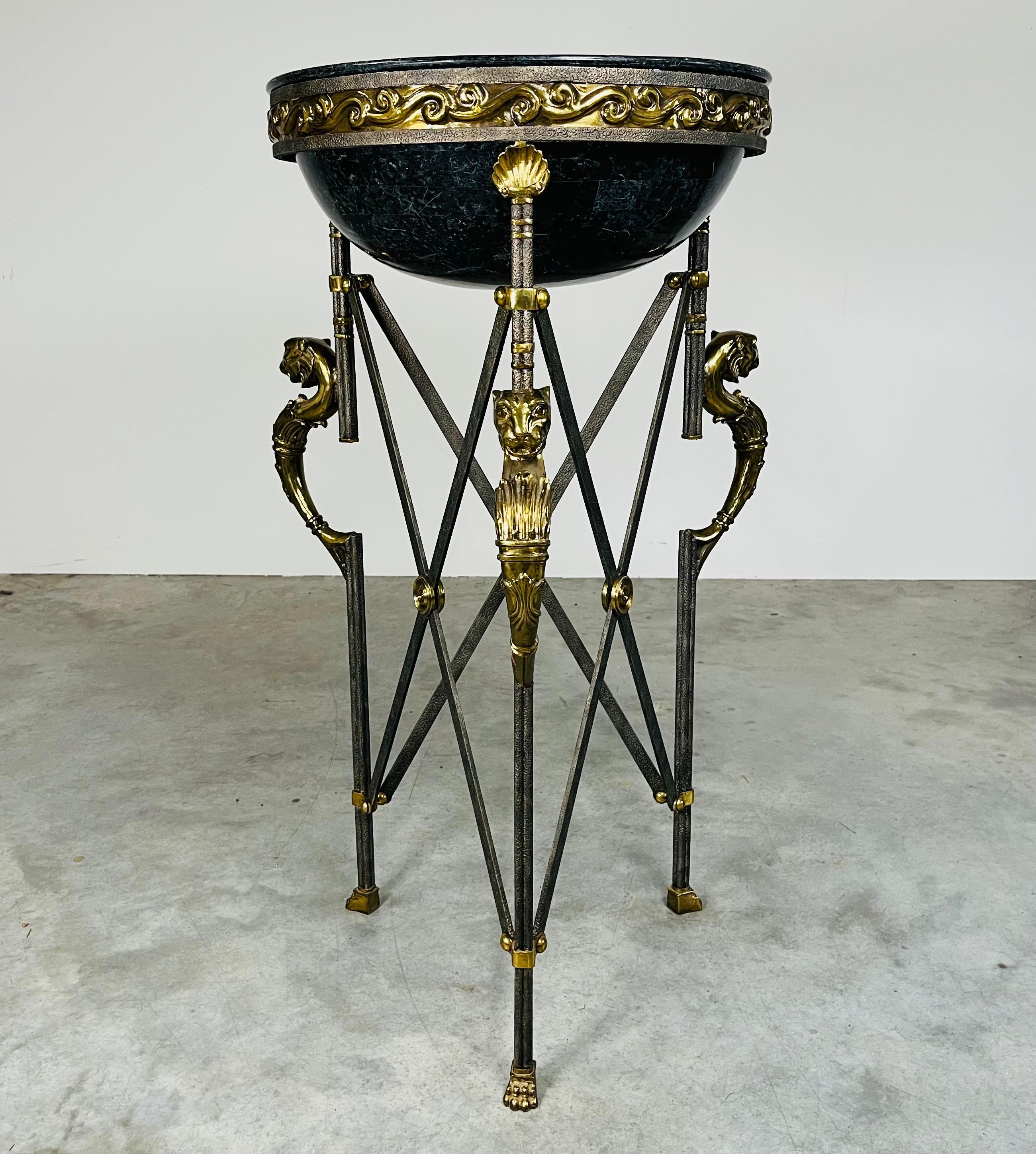 American Maitland Smith Neoclassical Egyptian Revival Iron Bronze Plant Stand Jardiniere For Sale