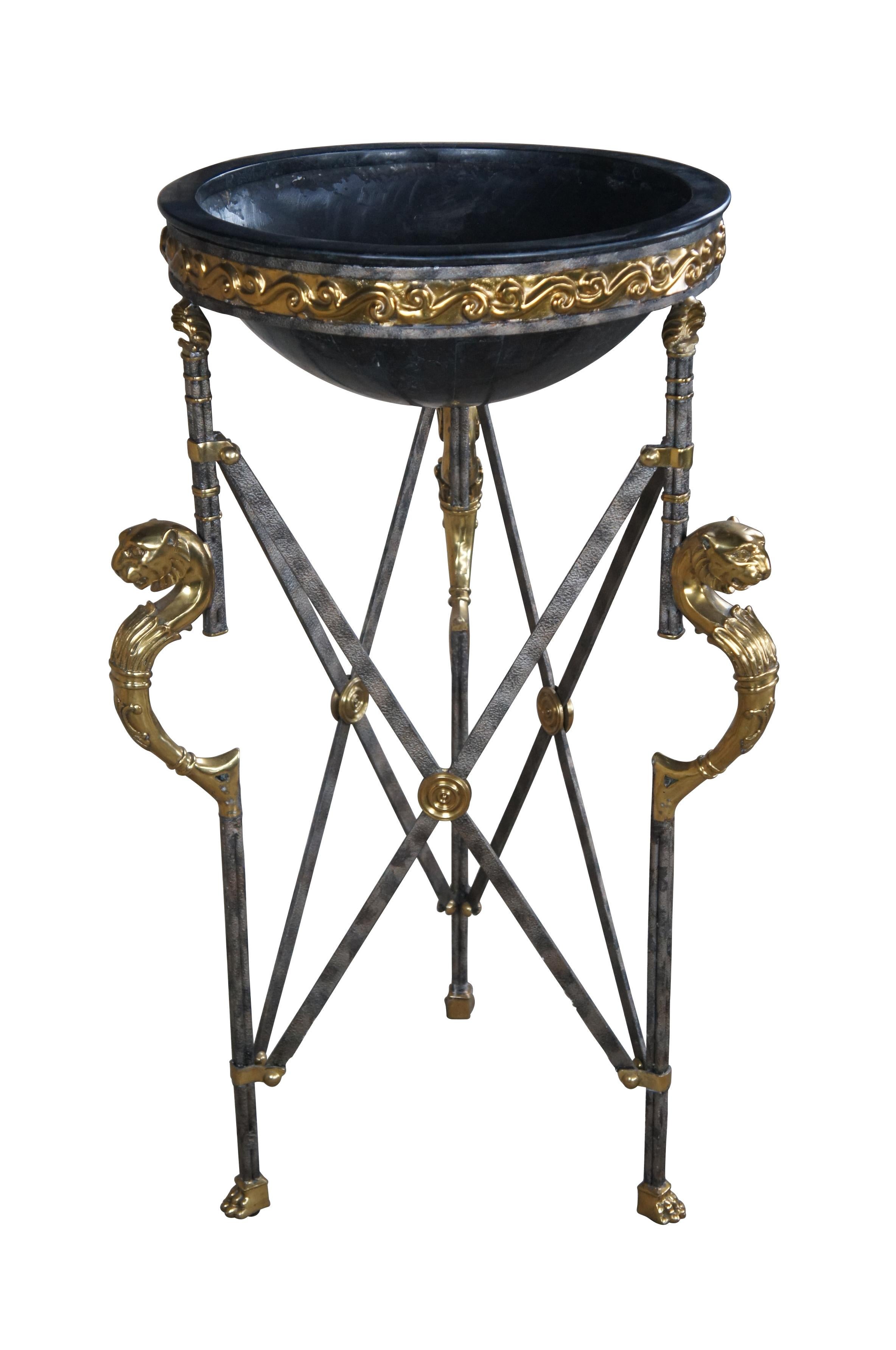 Maitland Smith Neoclassical Egyptian Revival Iron Bronze Plant Stand Jardiniere In Good Condition In Dayton, OH