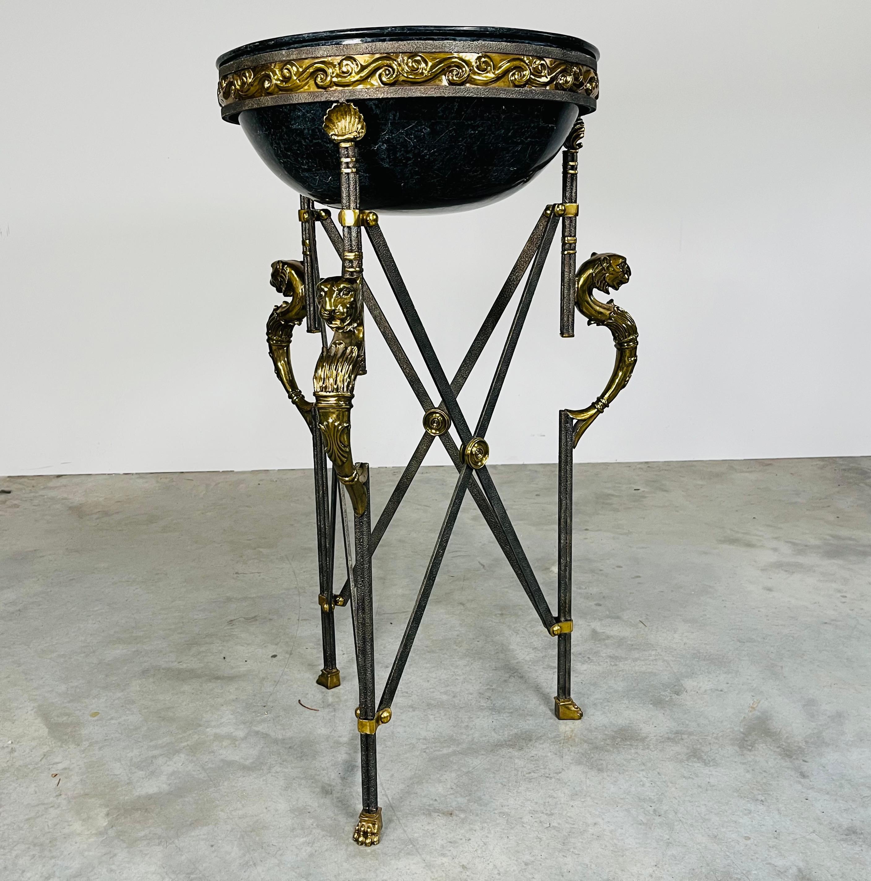 Molded Maitland Smith Neoclassical Egyptian Revival Iron Bronze Plant Stand Jardiniere For Sale