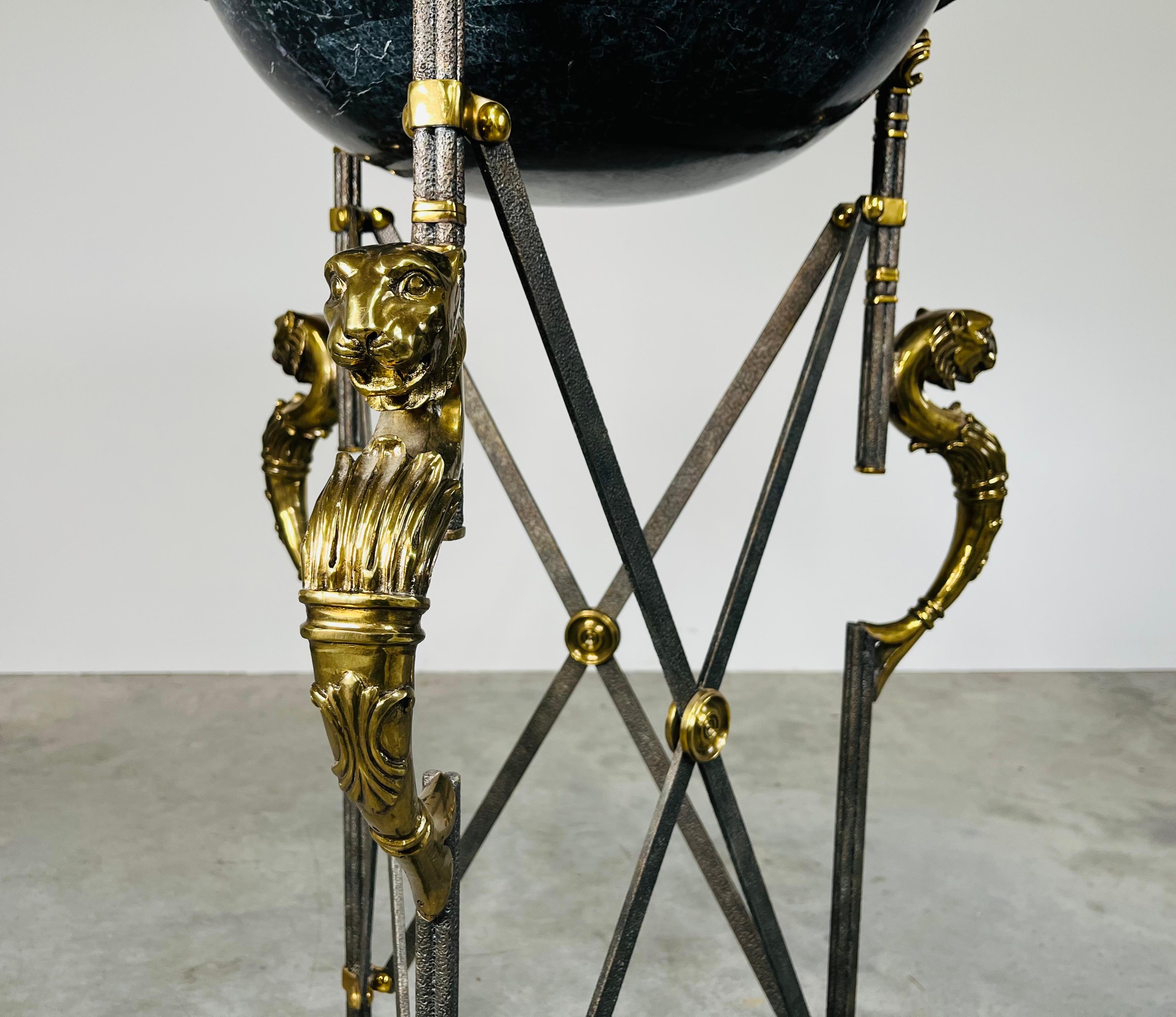 20th Century Maitland Smith Neoclassical Egyptian Revival Iron Bronze Plant Stand Jardiniere For Sale