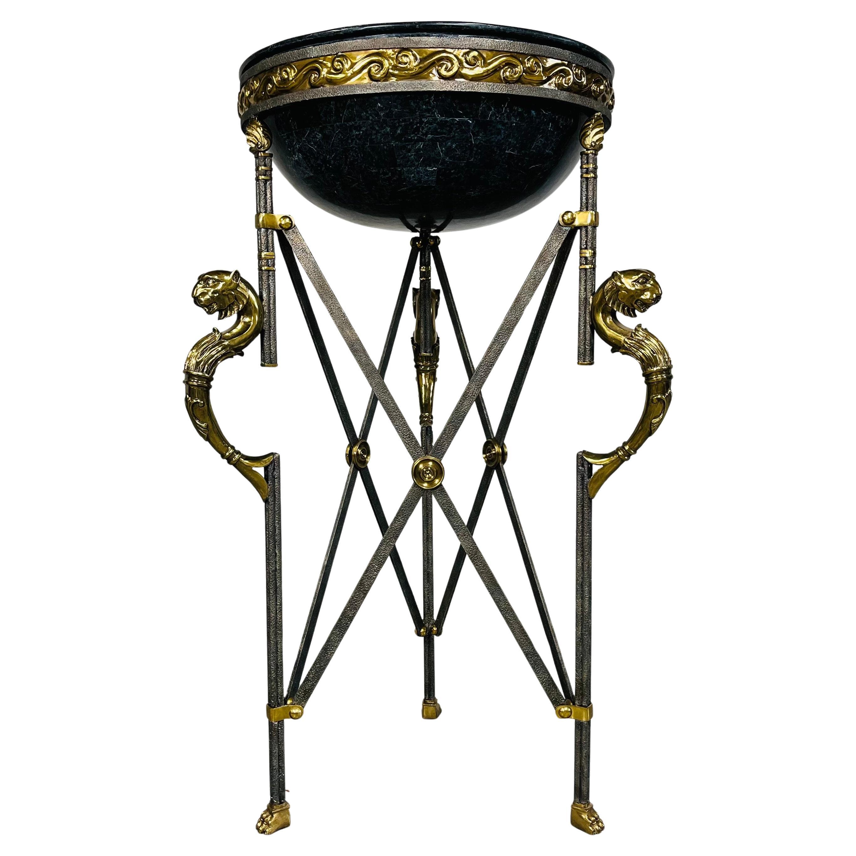 Maitland Smith Neoclassical Egyptian Revival Iron Bronze Plant Stand Jardiniere