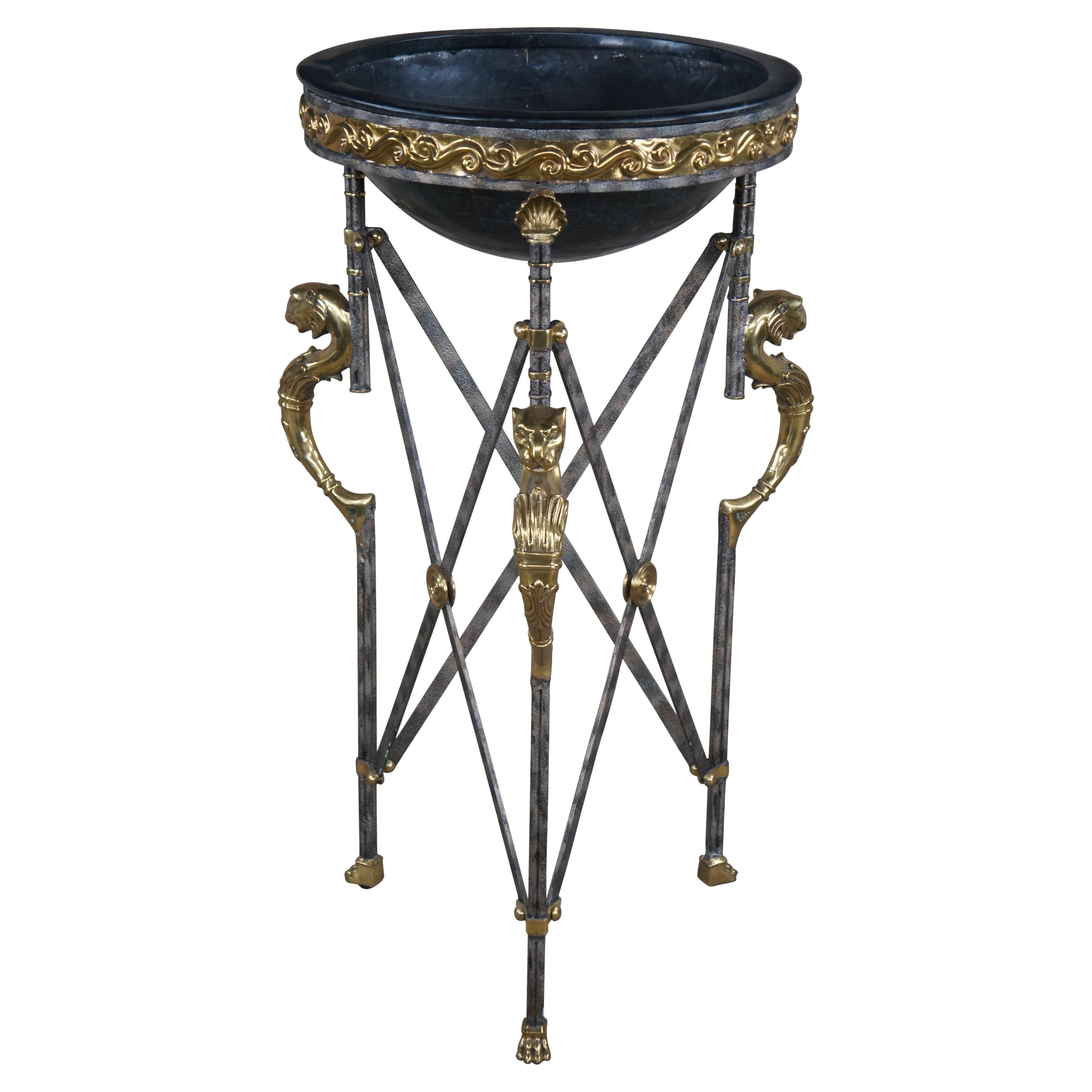 Maitland Smith Neoclassical Egyptian Revival Iron Bronze Plant Stand Jardiniere
