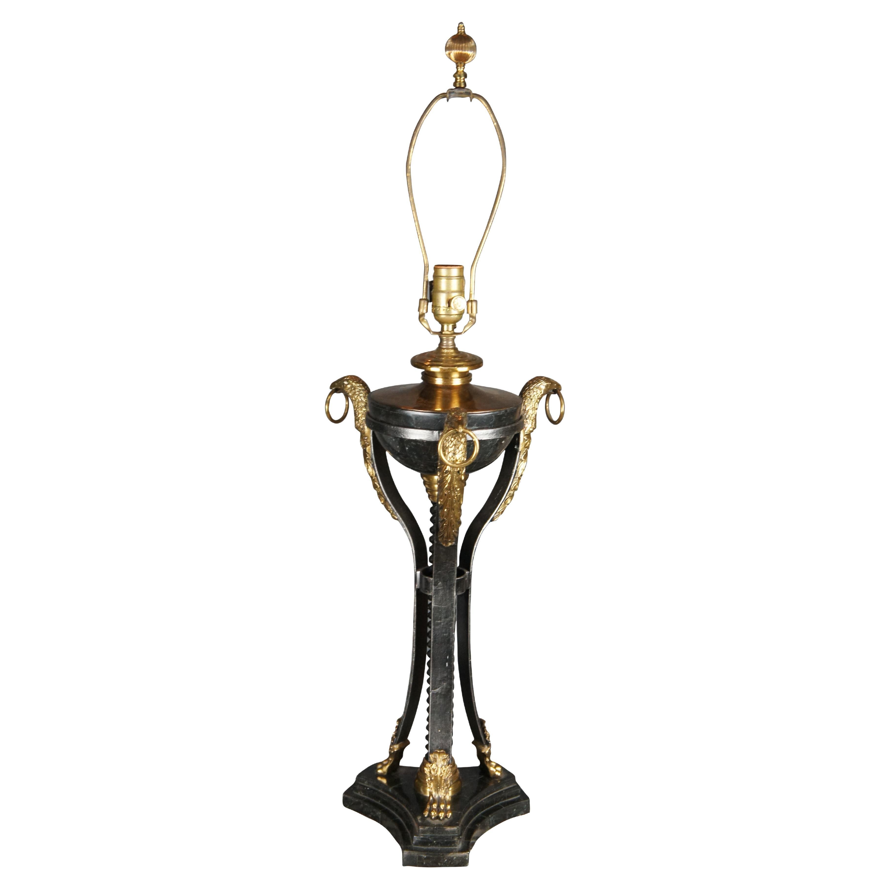 Maitland Smith Neoclassical Figural Brass Eagle Lamp Tessellated Marble & Iron For Sale