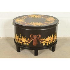 Maitland Smith Neoclassical Hand-Painted Black Lacquered Oval Toleware Box