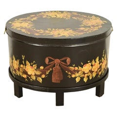 Maitland Smith Neoclassical Hand-Painted Black Lacquered Oval Toleware Box
