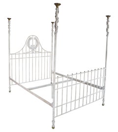 Maitland Smith Neoclassical Laurel Wreath Iron Four Poster Queen Size Bed