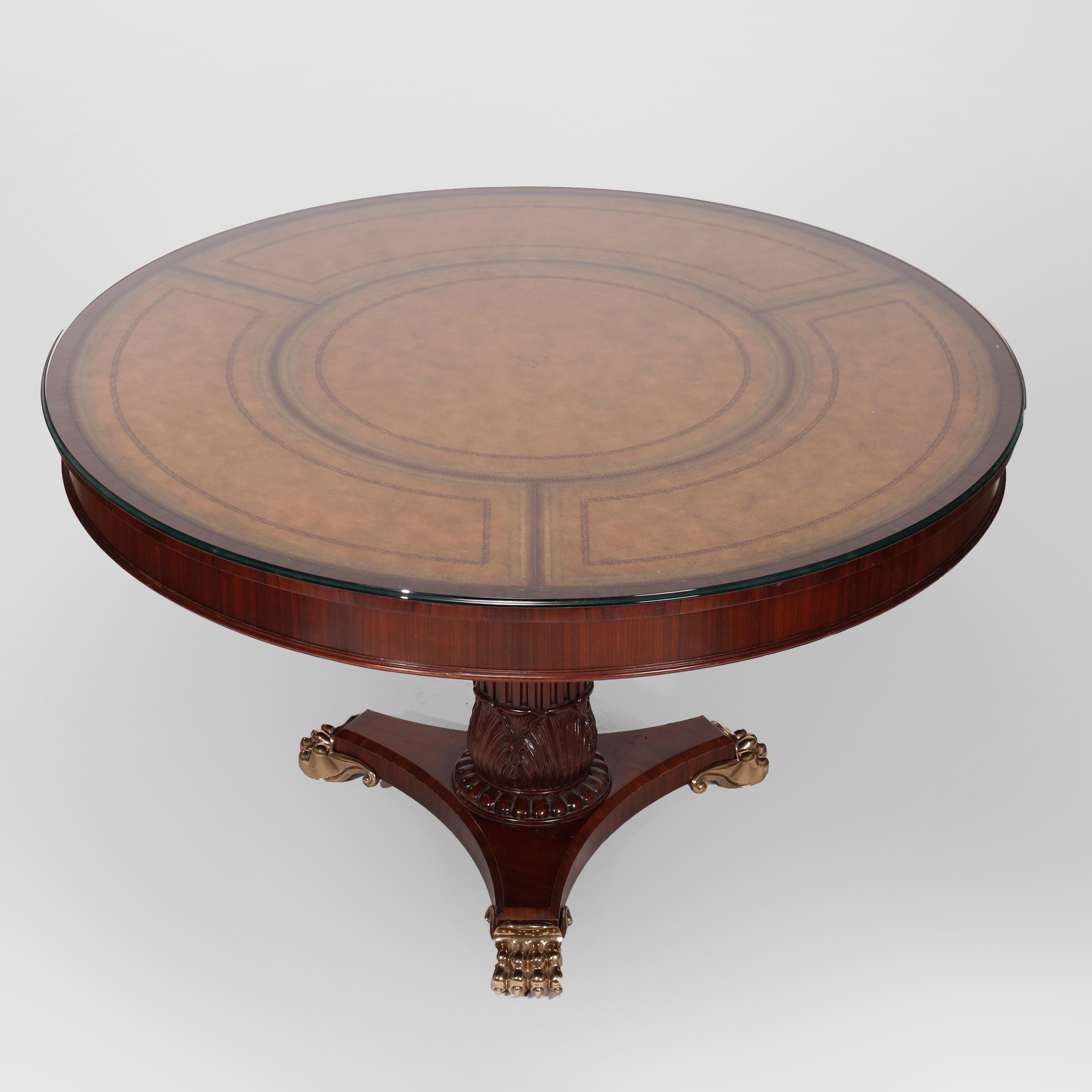 Maitland Smith Neoclassical Rosewood, Mahogany, Leather & Brass Center Table In Good Condition For Sale In Big Flats, NY