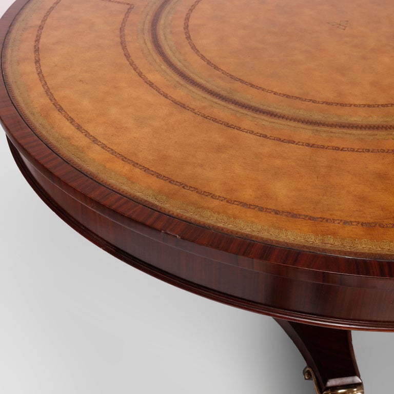 Maitland Smith Neoclassical Rosewood, Mahogany, Leather & Brass Center Table For Sale 2