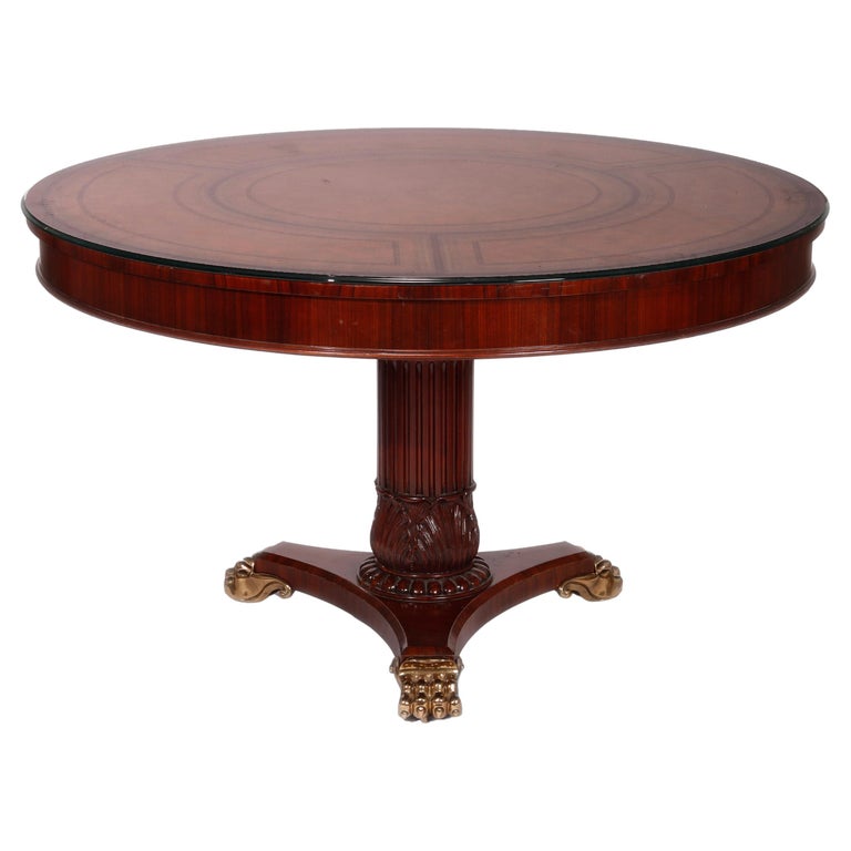 Maitland Smith Neoclassical Rosewood, Mahogany, Leather & Brass Center Table For Sale