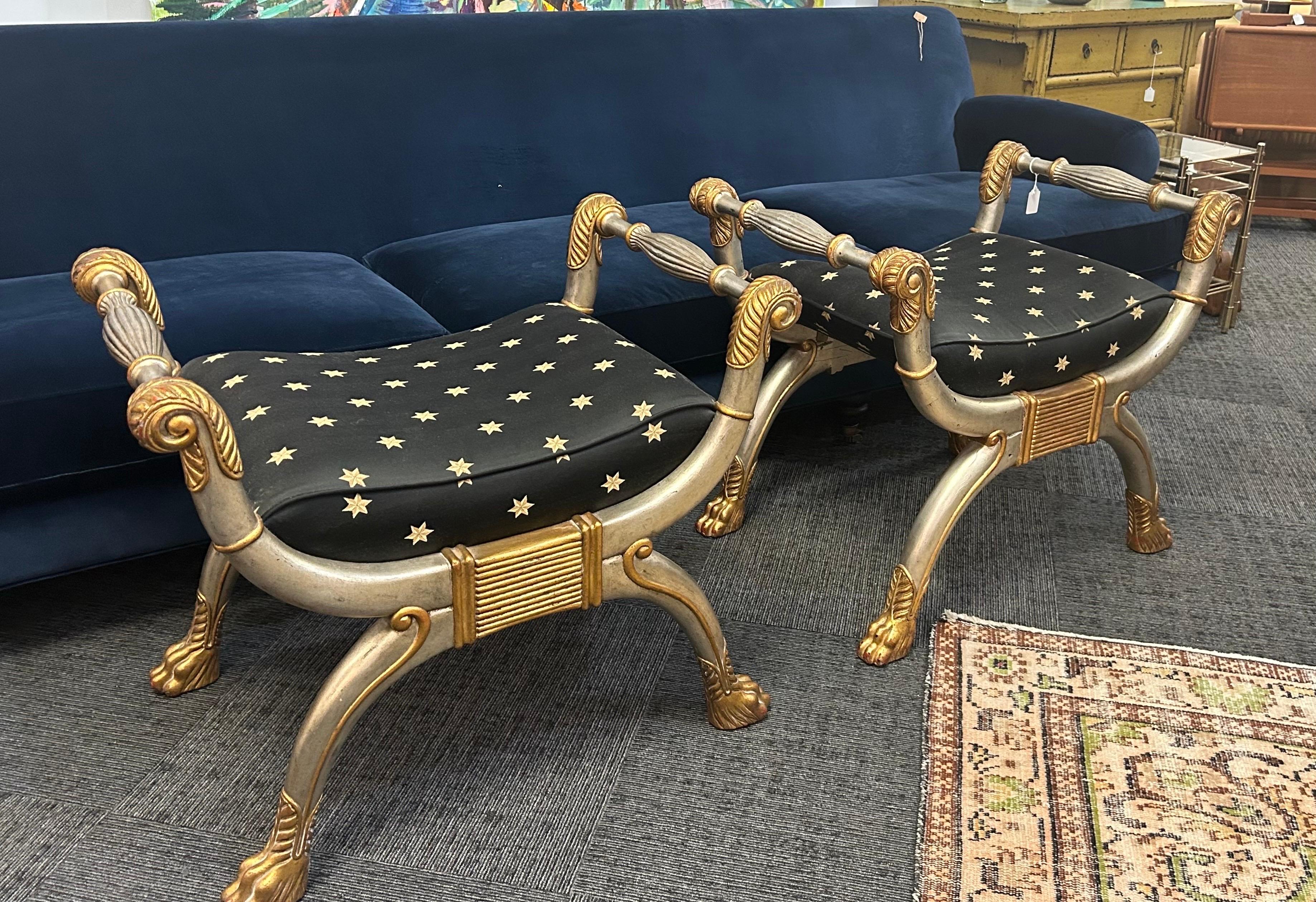 Neoclassical Maitland Smith neoclassical style benches a pair