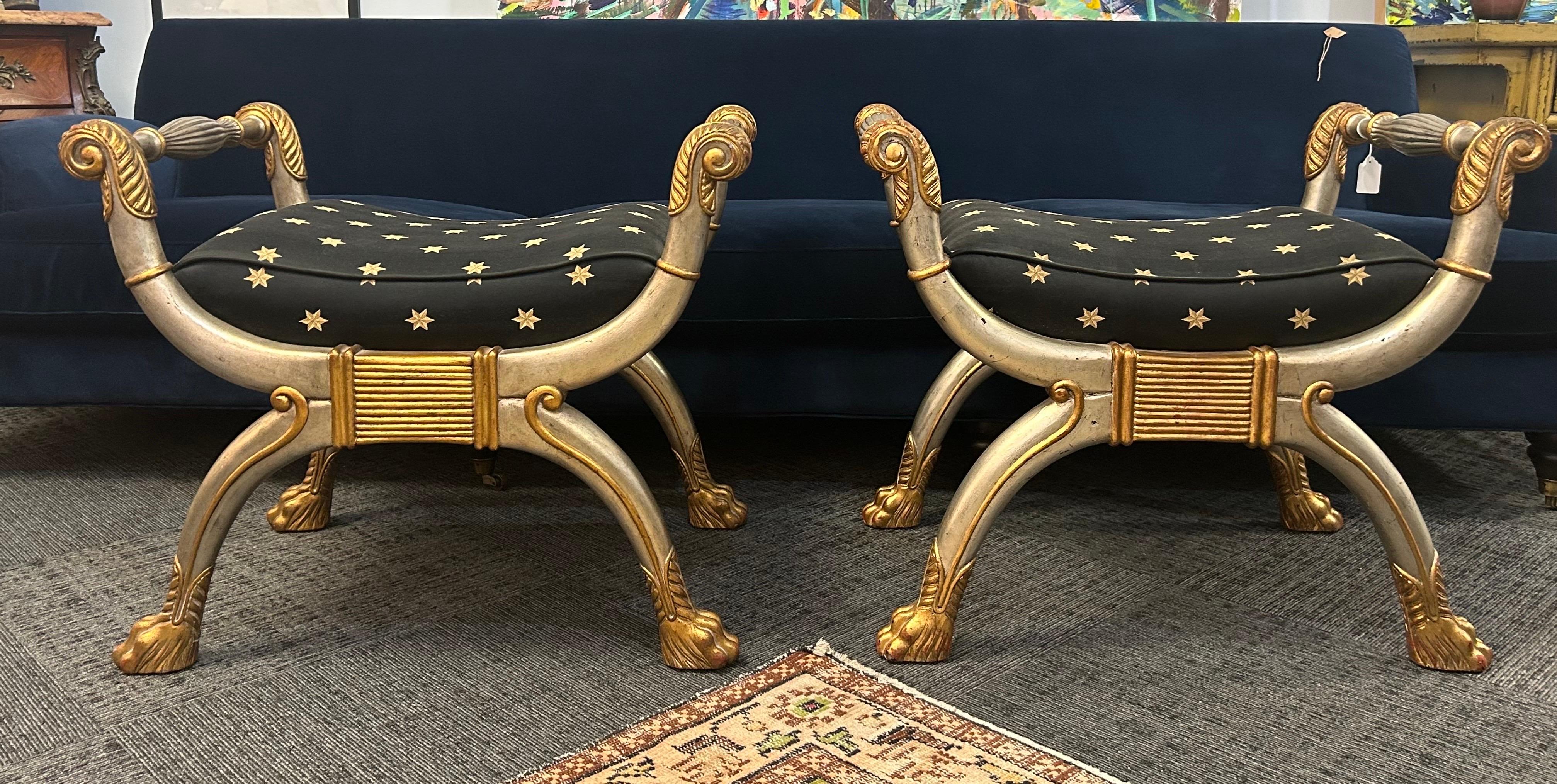 Late 20th Century Maitland Smith neoclassical style benches a pair