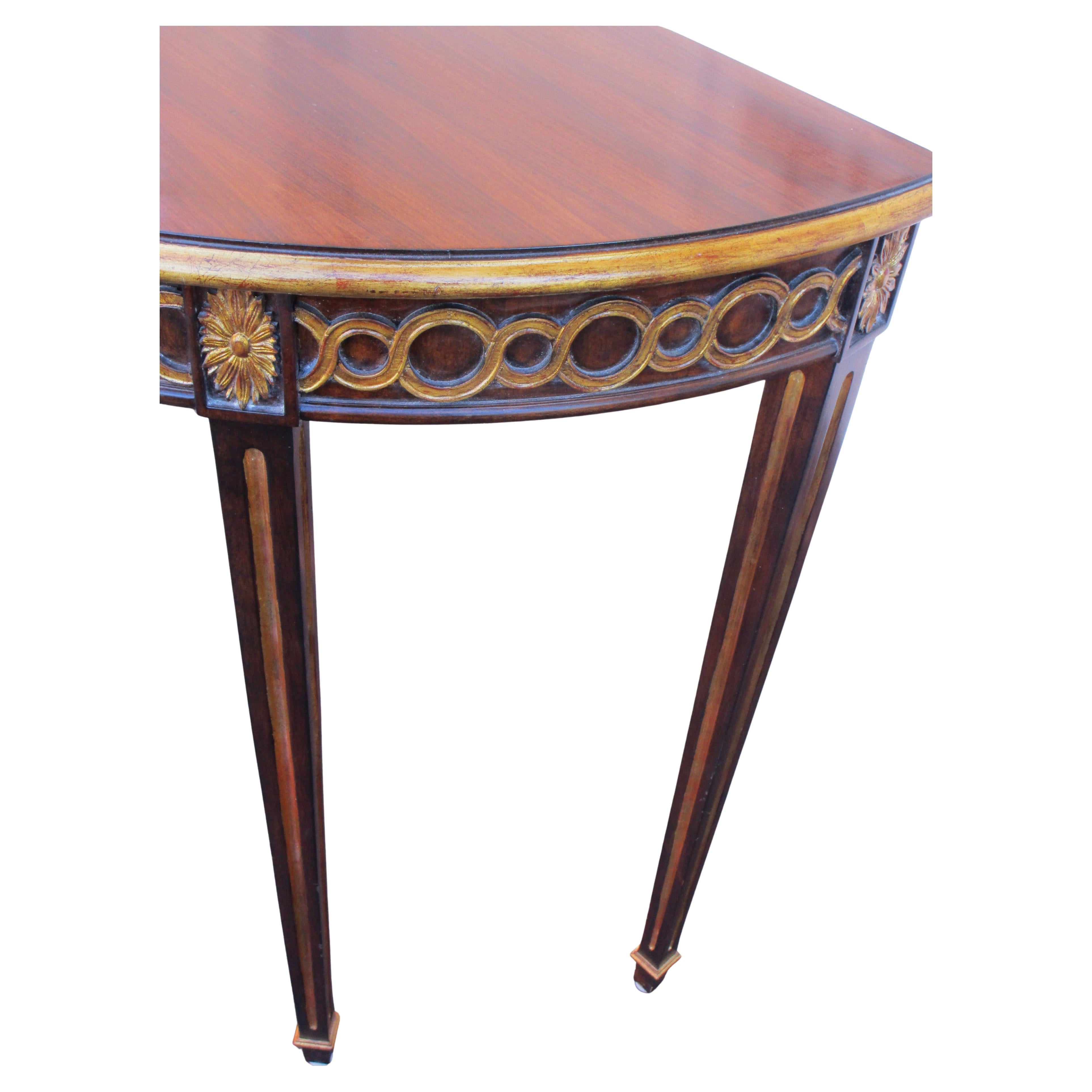 Maitland Smith Neoclassical Style Parcel Gilt Demilune Console Table In Good Condition For Sale In Rochester, NY