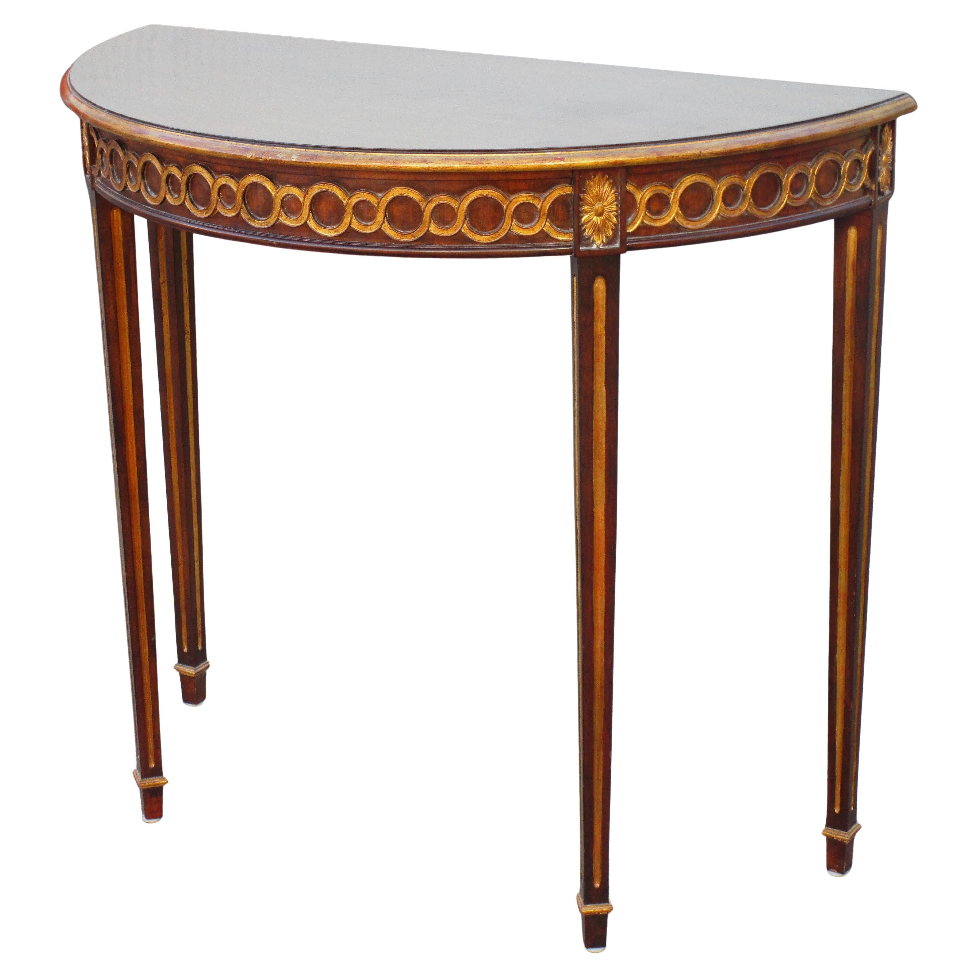Maitland Smith Neoclassical Style Parcel Gilt Demilune Console Table