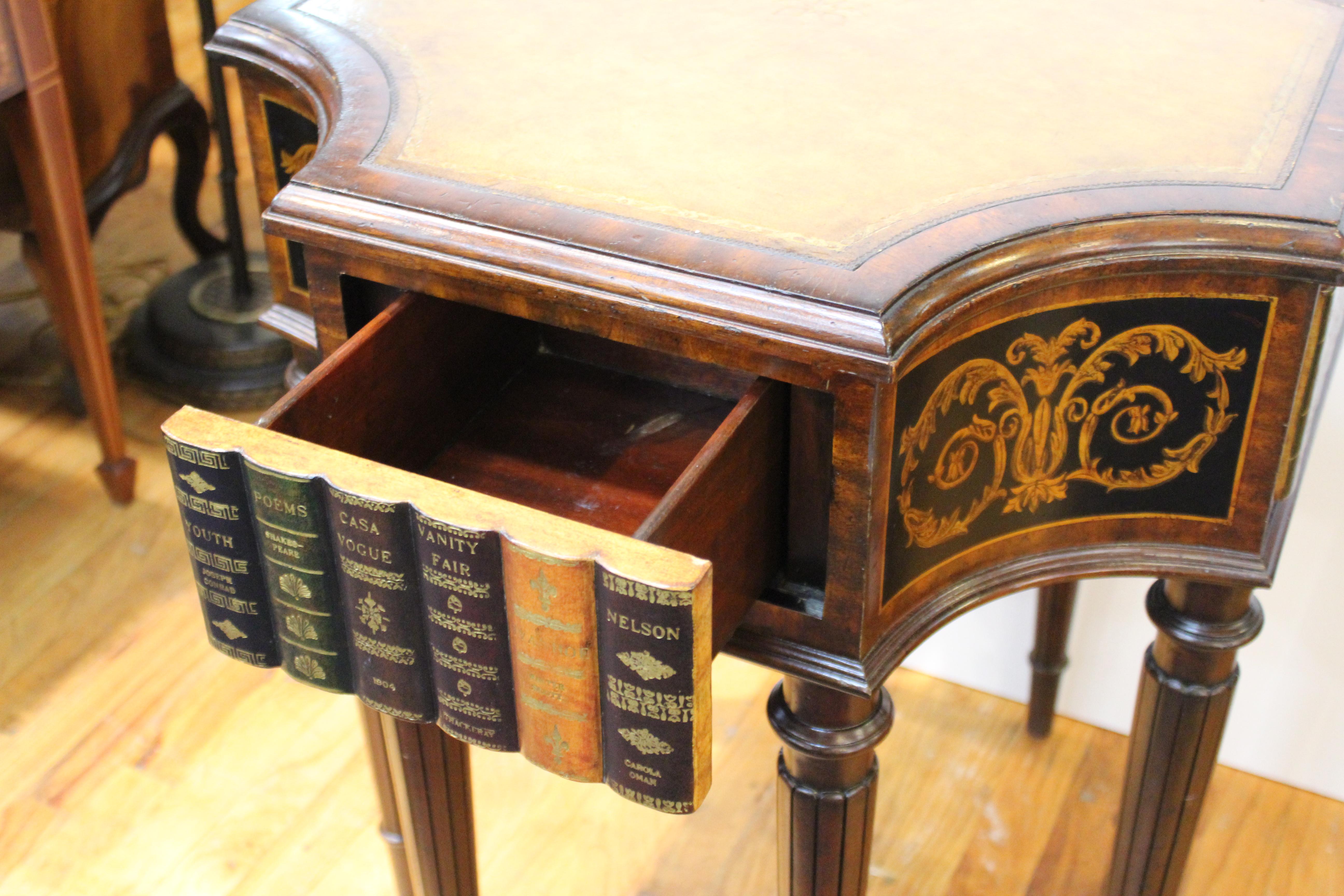 Maitland Smith Neoclassical Style Faux Book Table with Tooled Leather Top 3