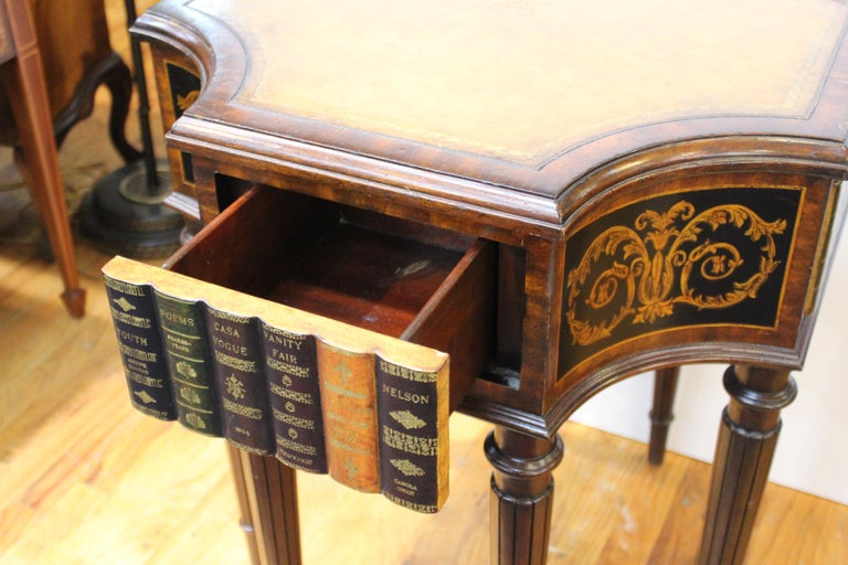 Maitland Smith Neoclassical Style Faux Book Table with Tooled Leather Top at 1stDibs faux book