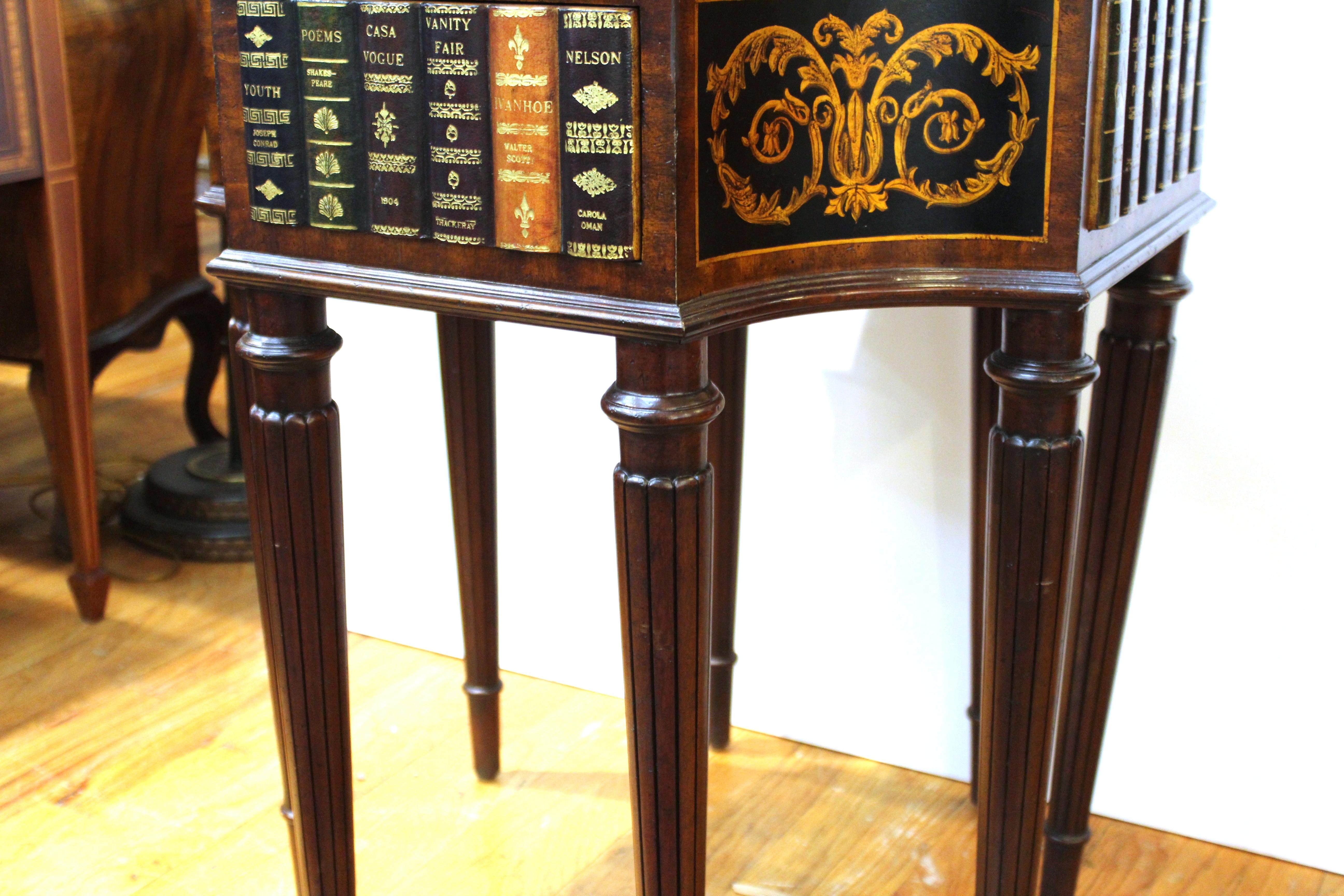 Maitland Smith Neoclassical Style Faux Book Table with Tooled Leather Top 6