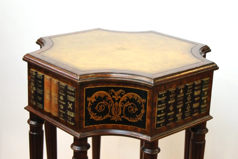Maitland Smith Neoclassical Style Faux Book Table with Tooled Leather Top at 1stDibs faux book