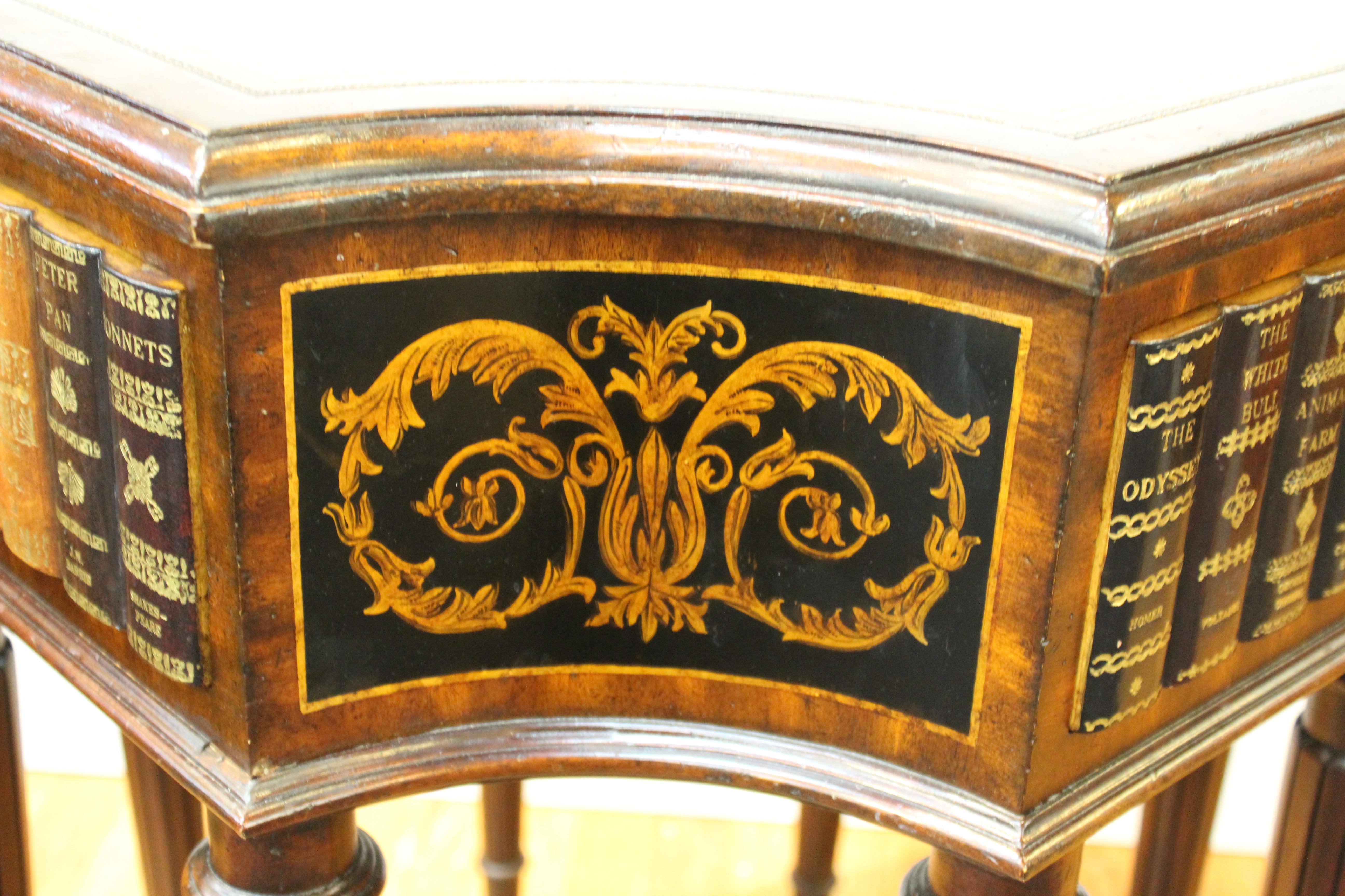 Maitland Smith Neoclassical Style Faux Book Table with Tooled Leather Top In Good Condition In Astoria, NY