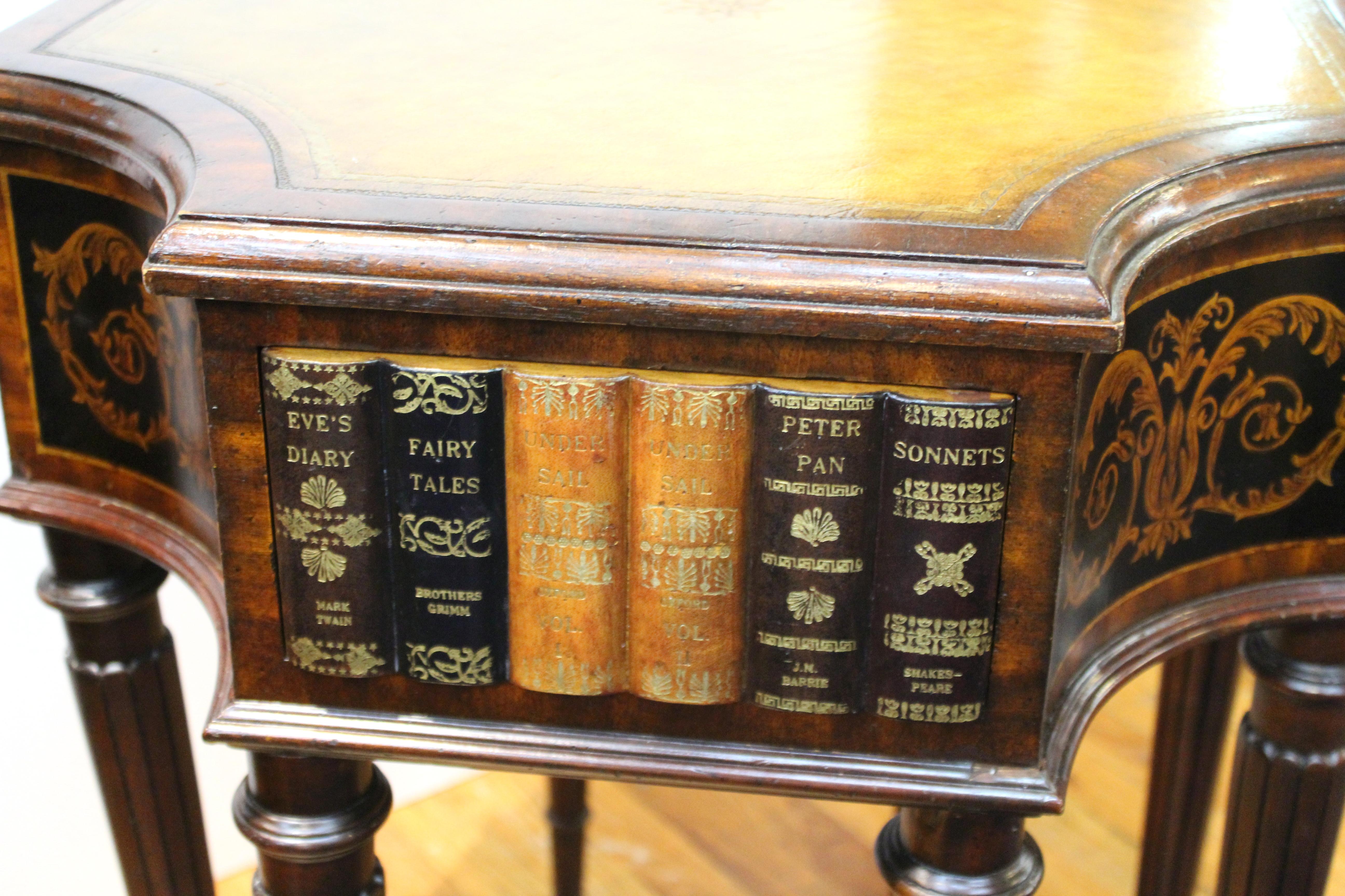 20th Century Maitland Smith Neoclassical Style Faux Book Table with Tooled Leather Top