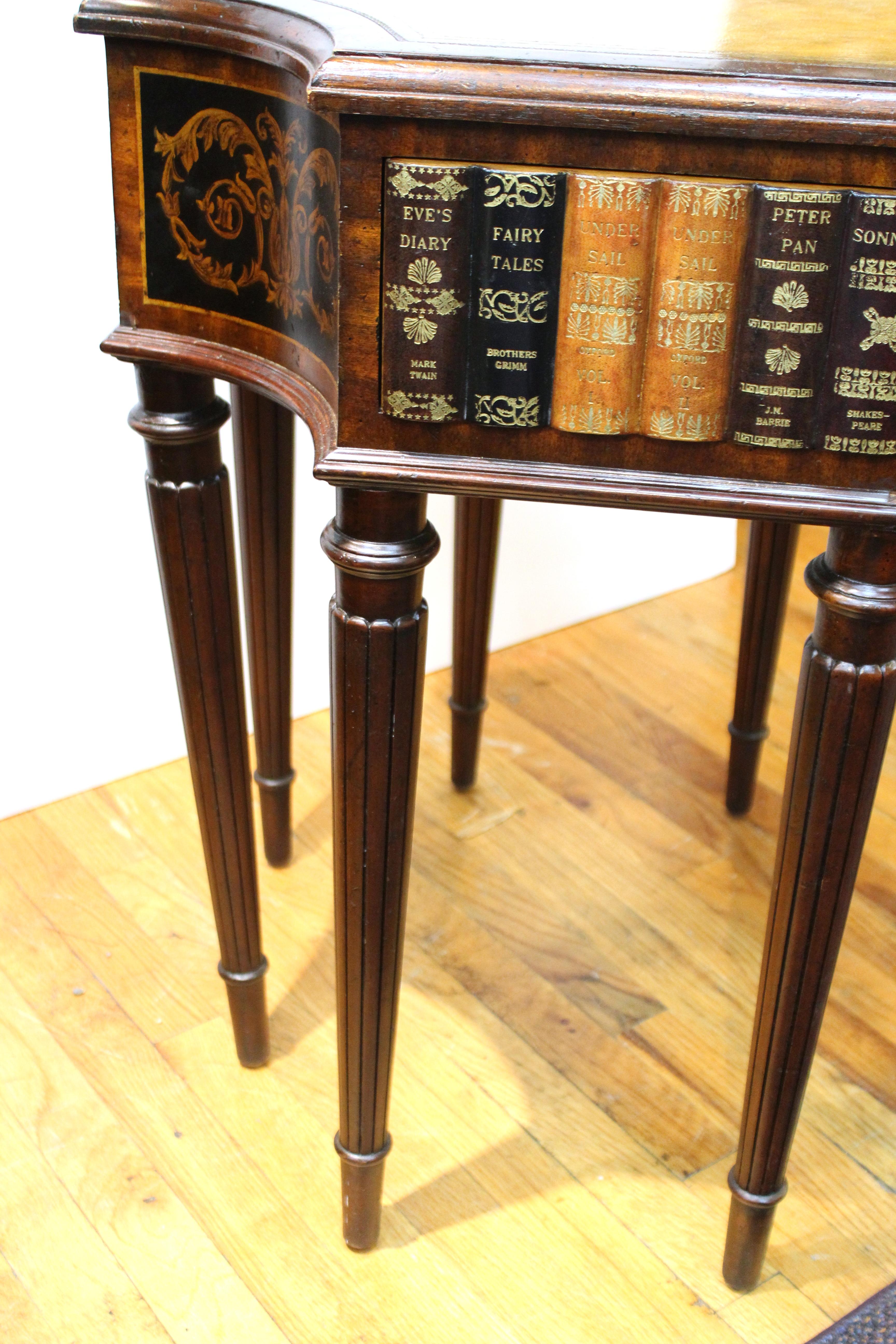 Maitland Smith Neoclassical Style Faux Book Table with Tooled Leather Top 1