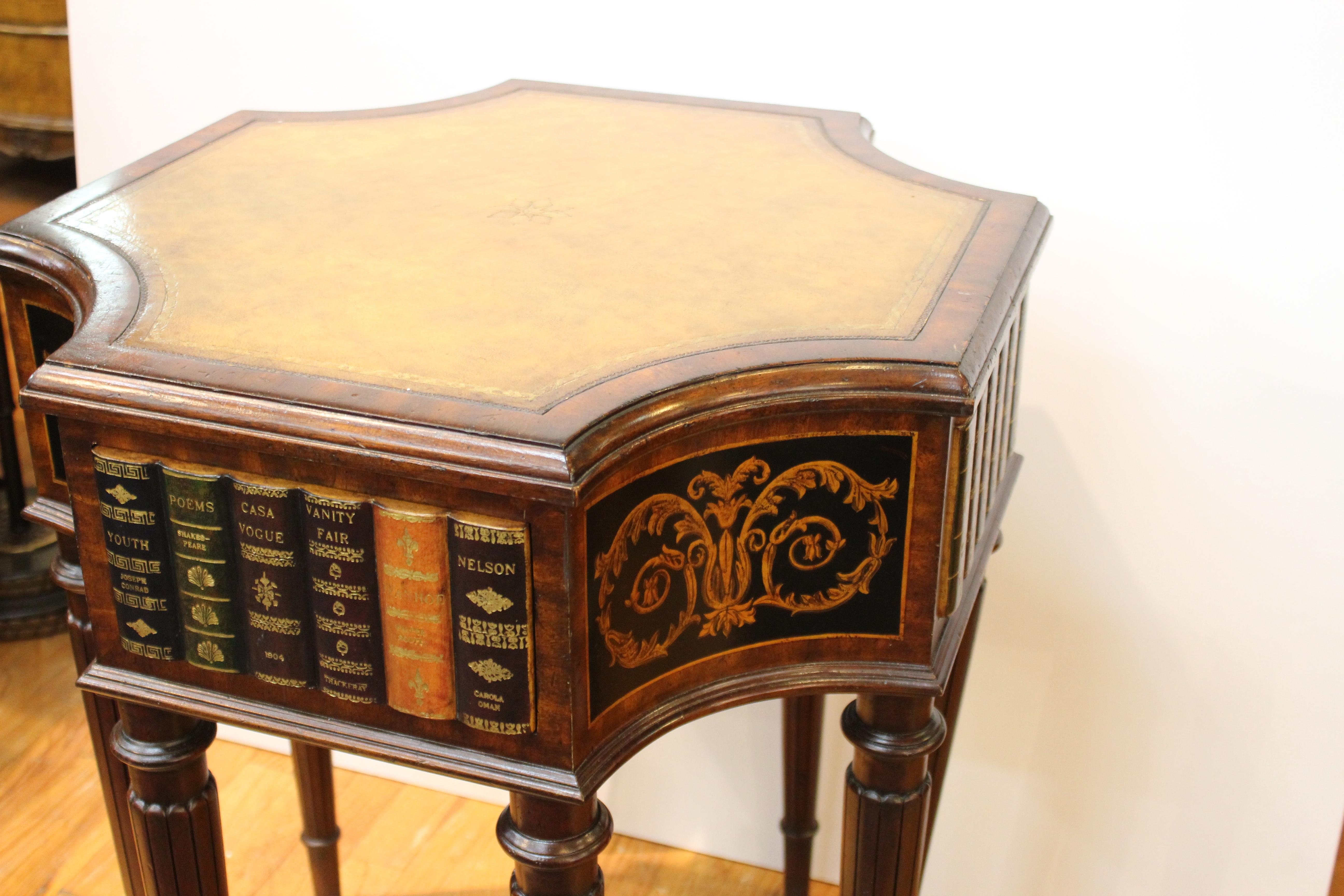 Maitland Smith Neoclassical Style Faux Book Table with Tooled Leather Top 2