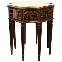 Maitland Smith Neoclassical Style Faux Book Table with Tooled Leather Top