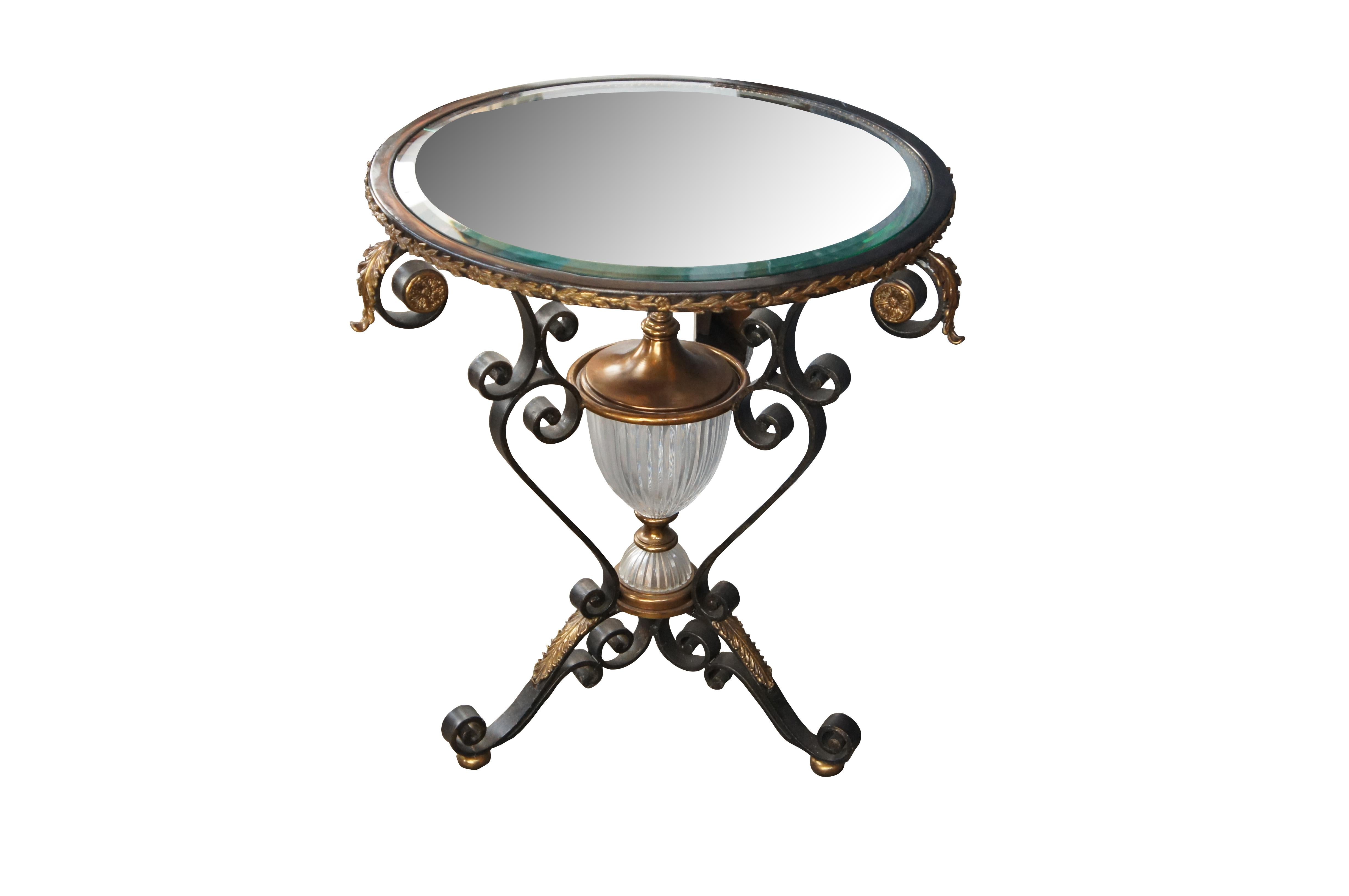 Maitland Smith Neoclassical Style Scrolled Iron Round Beveled Glass Top Table In Good Condition For Sale In Dayton, OH