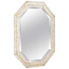 Maitland Smith Octagonal Tessellated Stone and Inlaid Brass Mirror 