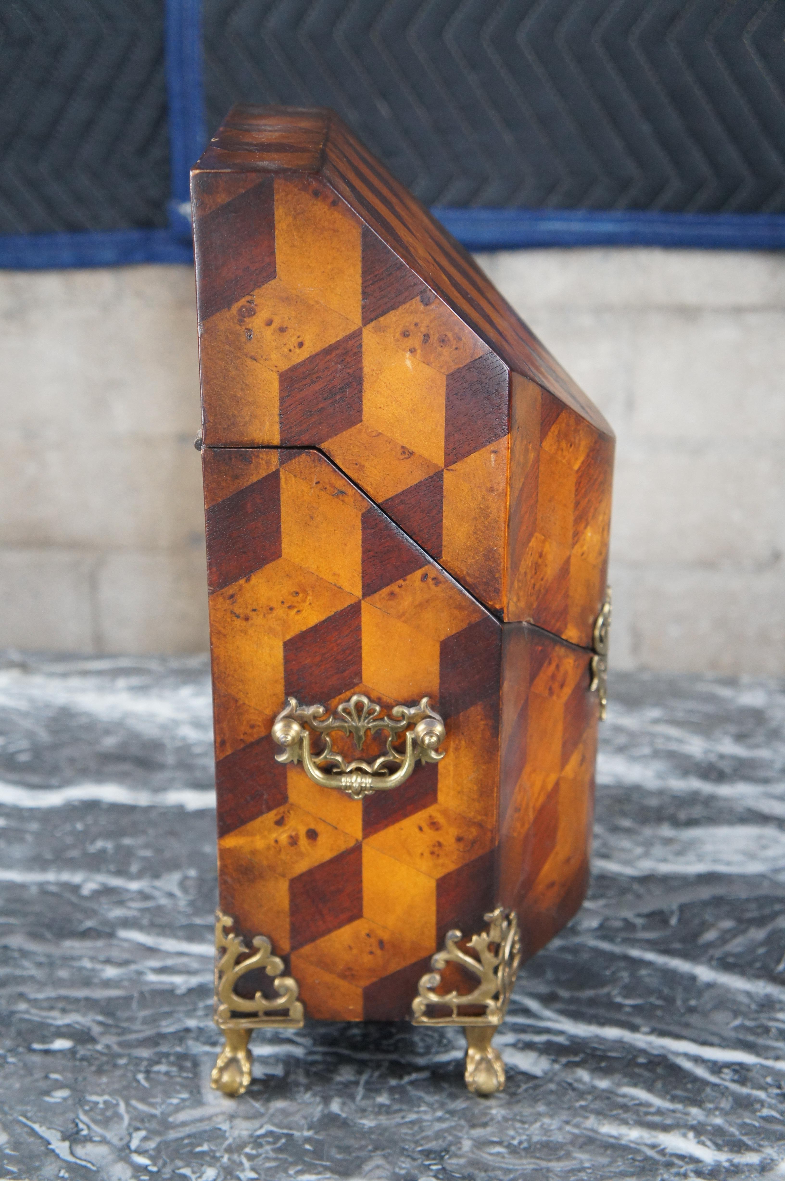 Maitland Smith Olive Burl Tumbling Block Marquetry Footed Letter Keepsake Box 6